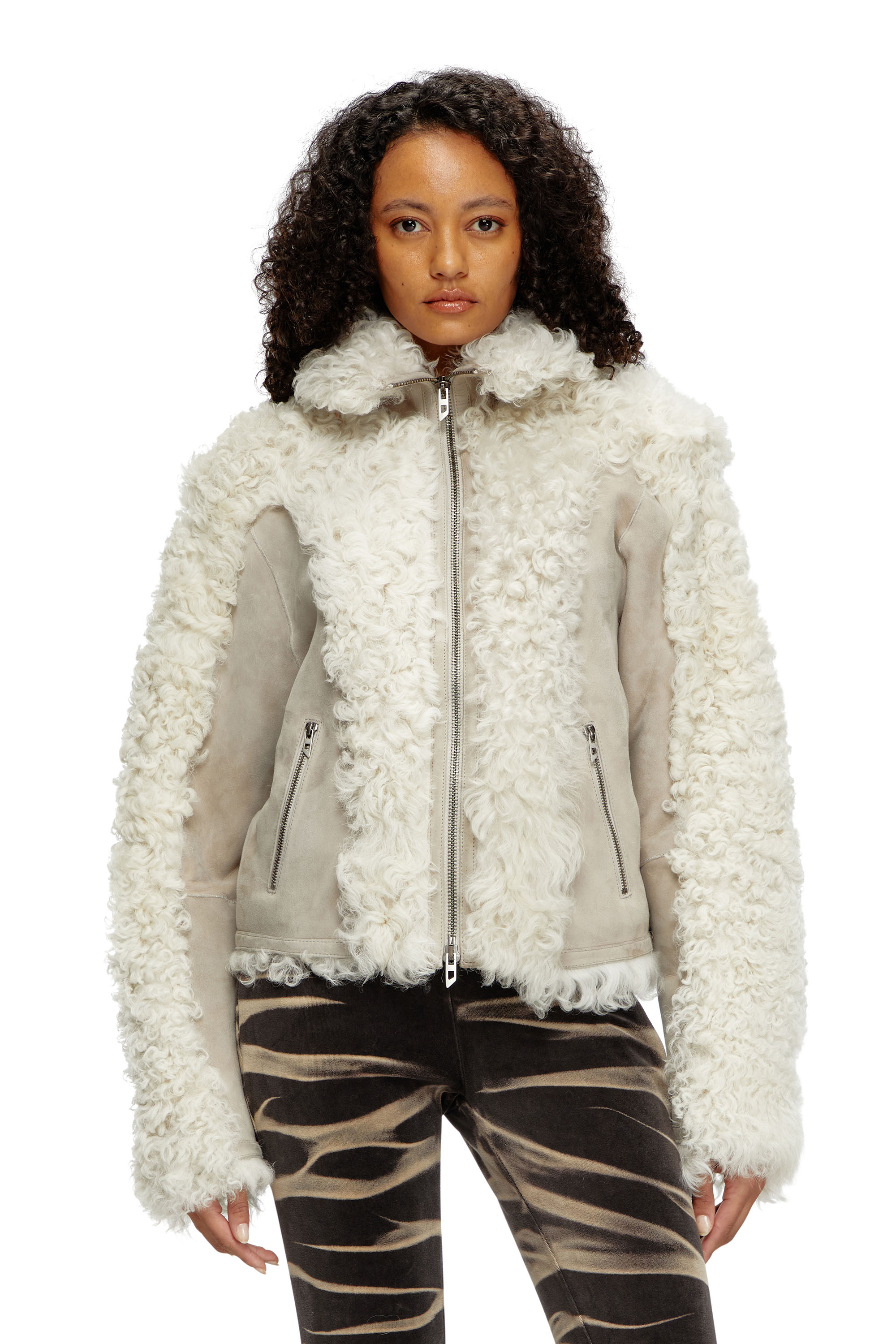 Diesel - L-AUREL, Woman's Shearling jacket in White - 1