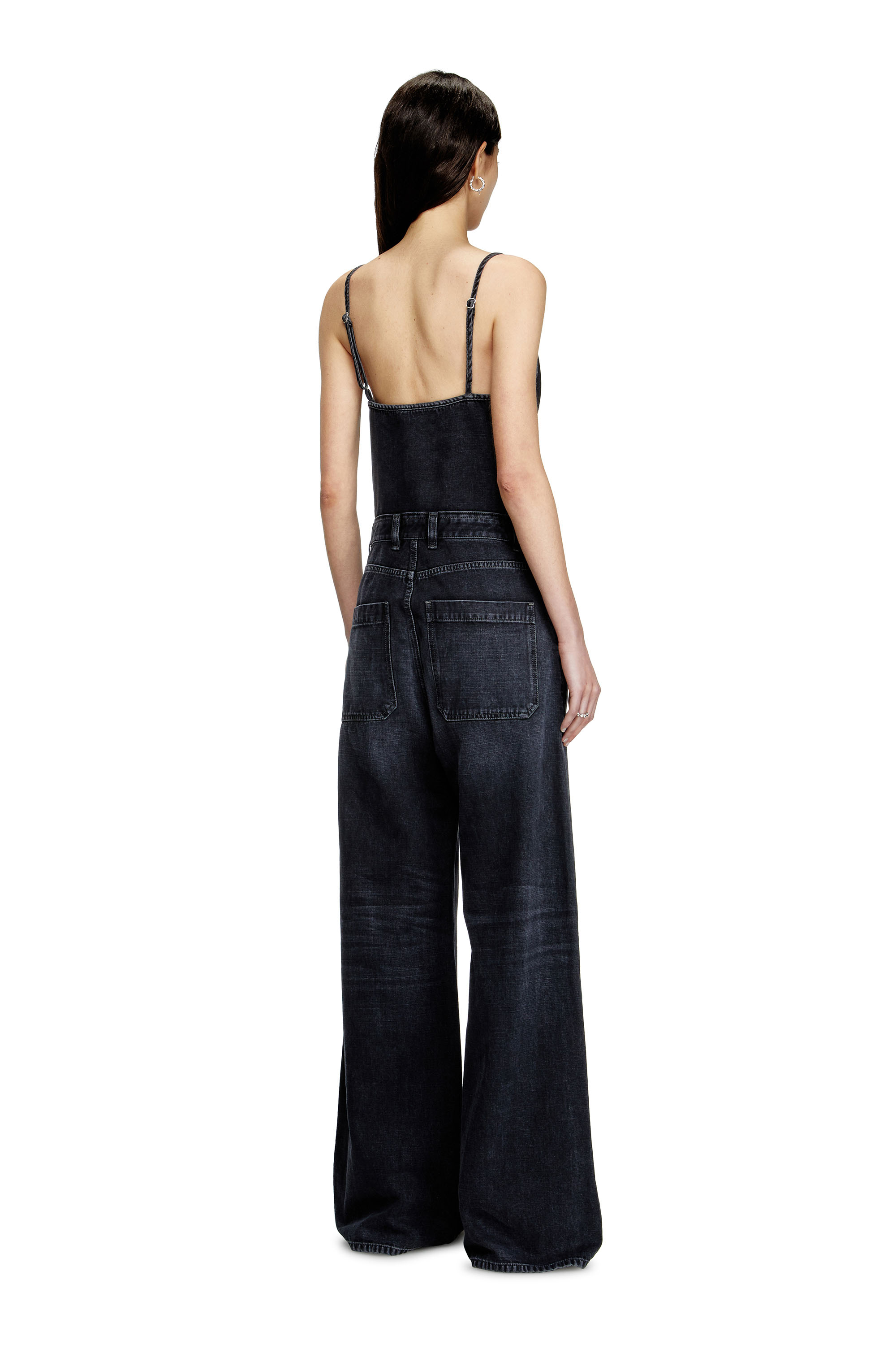 Diesel - DE-VORS, Woman's Strappy jumpsuit in batavia-weave denim in Black - 3