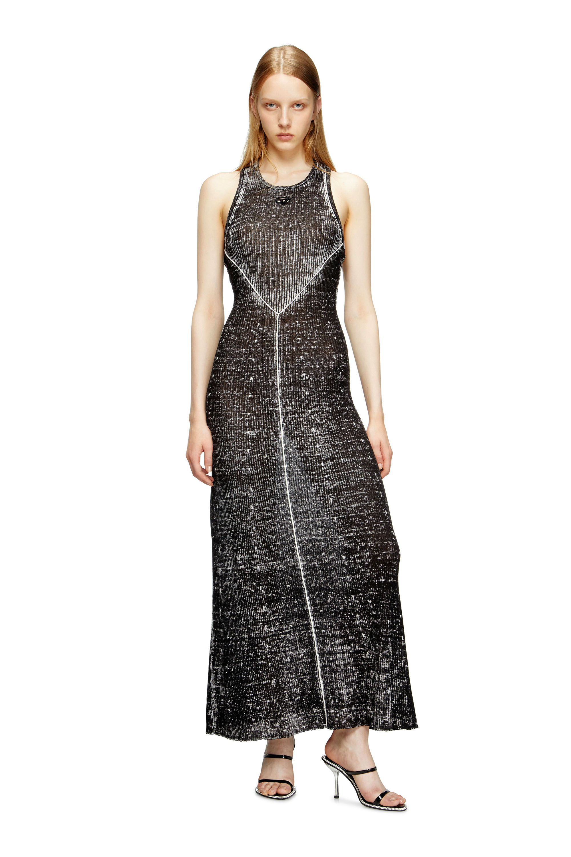 Diesel - M-RAB, Woman's Linen-knit dress with cut-out logo in Black - 3