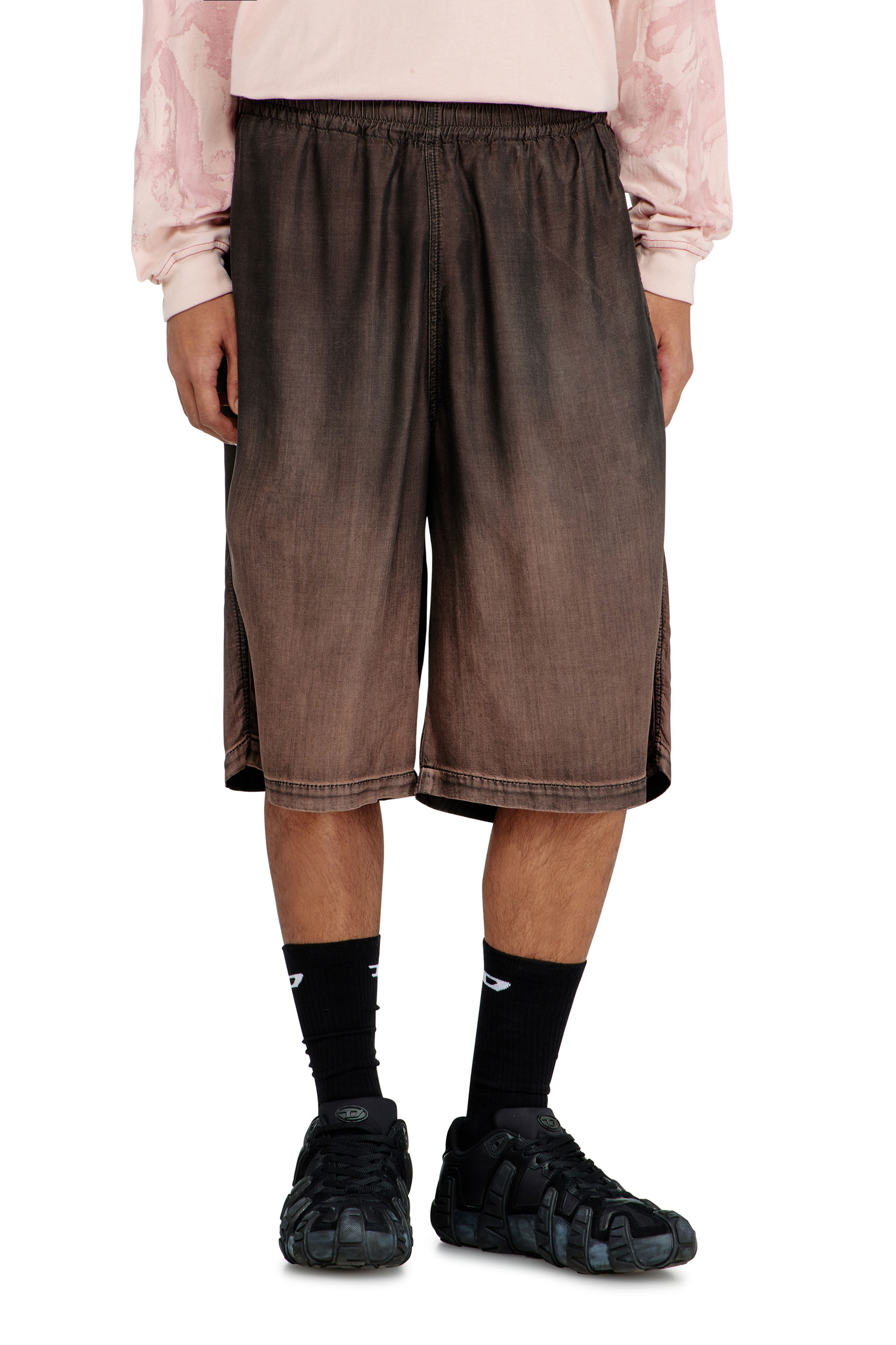 Diesel - D-RODER-SHORT-S, Unisex's Relaxed bermuda shorts in fluid coated denim in Dark Brown - 2