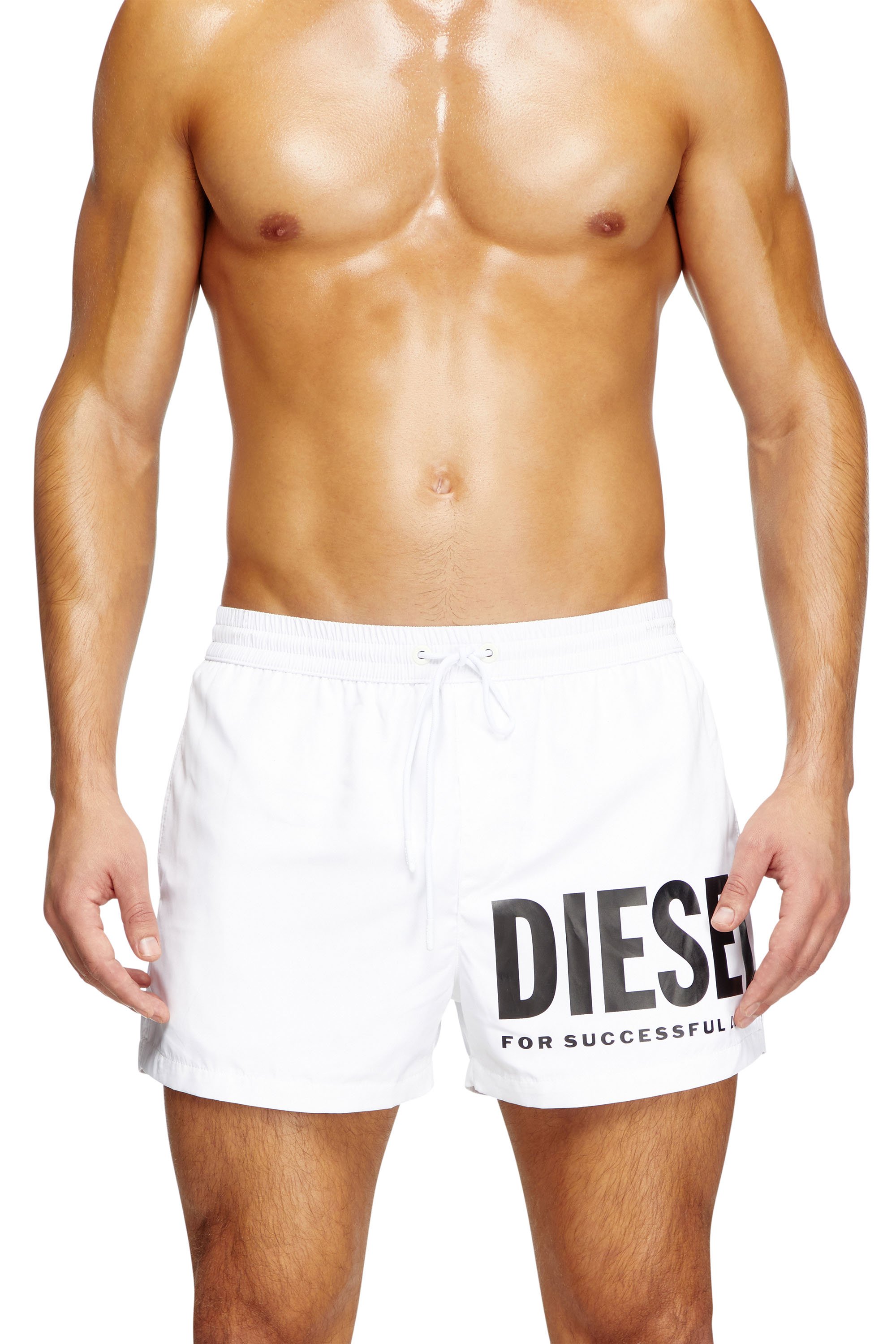 Diesel - MARIO-34-D-CORE, Man's Swim shorts with logo print in White/Black - 2