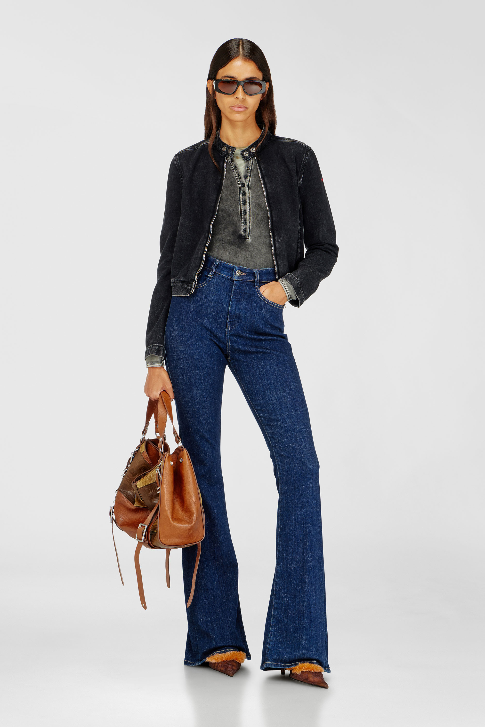 Diesel - DE-MORNIN, Woman's Moto jacket in denim in clean-wash denim in Black - 2