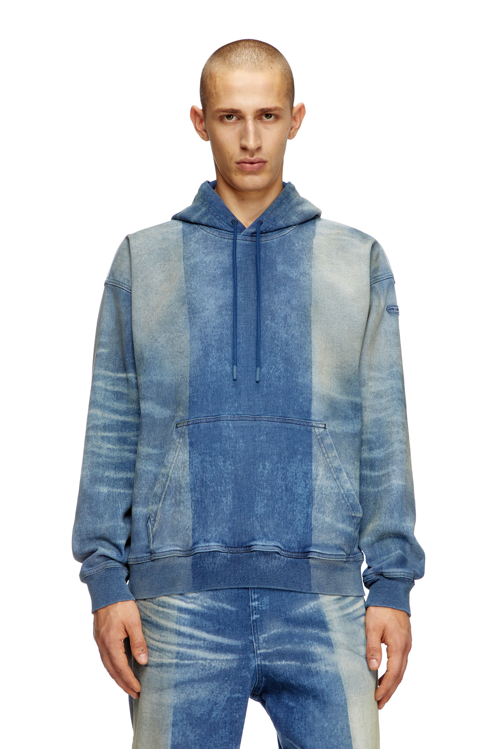 Diesel - D-UM-RIB-FSF TRACK, Unisex's Hoodie in Track Denim with solarised folds in Medium blue - 2