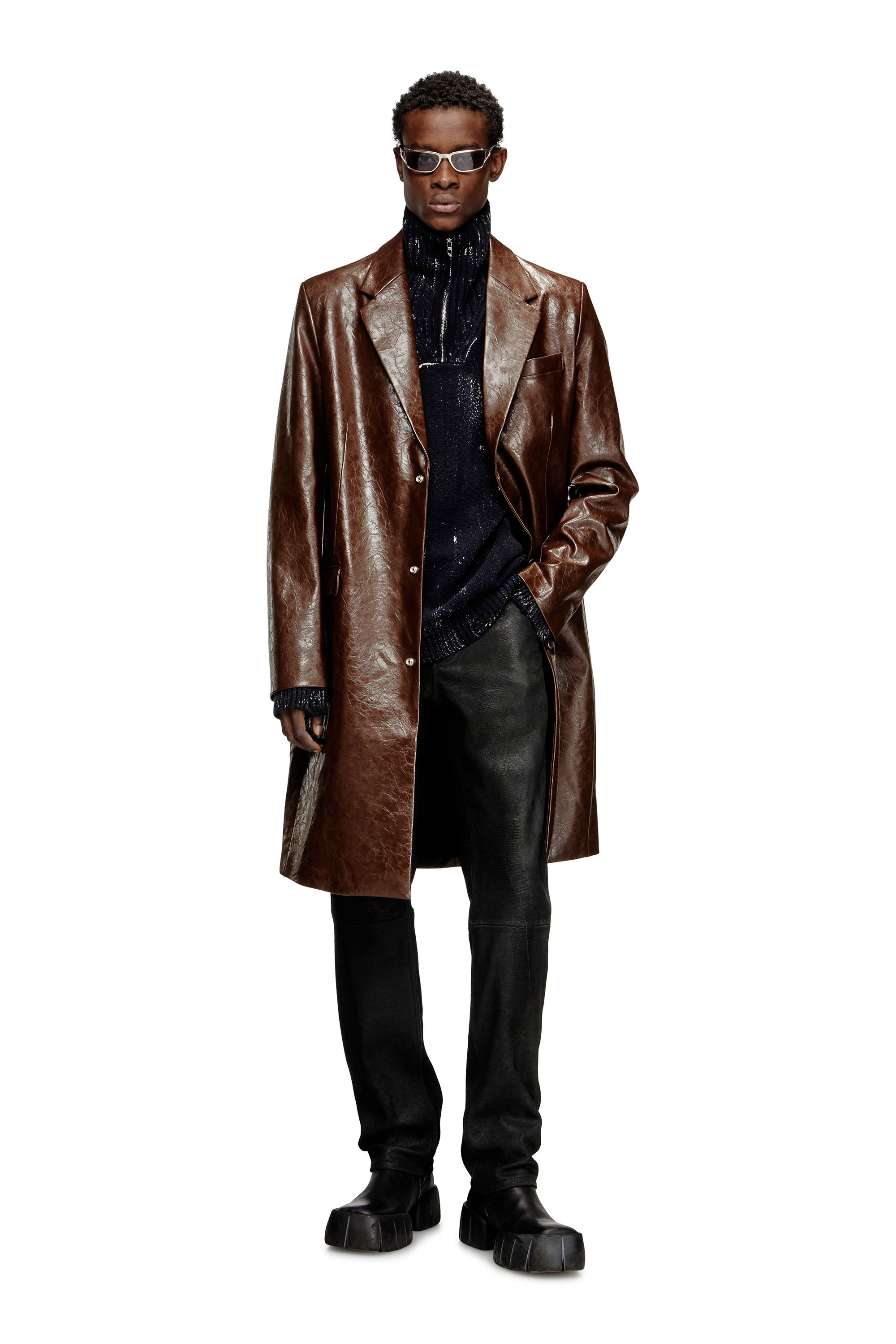Diesel - J-CREED-COAT, Man's Coat in textured coated fabric in Brown - 2