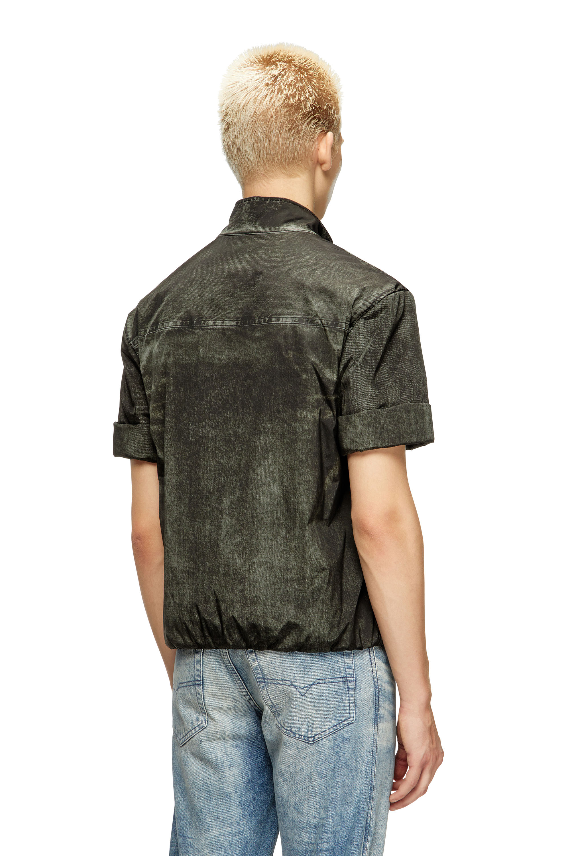 Diesel - J-VALOIS, Man's Short-sleeve jacket in denim-effect nylon in Black - 4