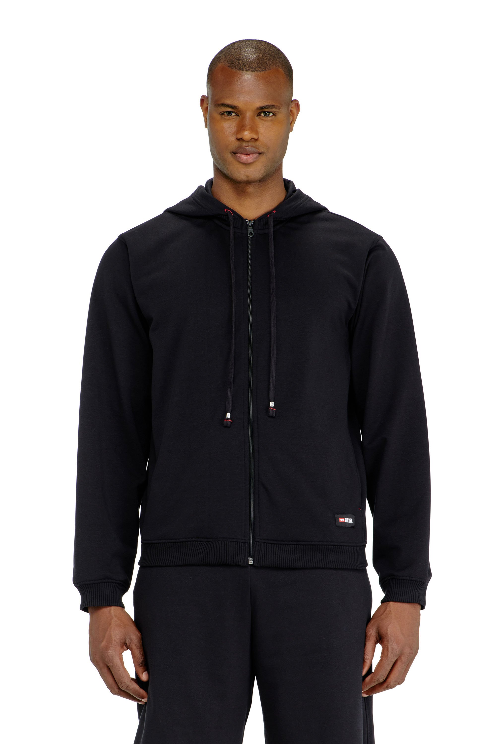 Diesel - JOY-D-CORE, Man's Hoodie in peached cotton blend in Black - 1
