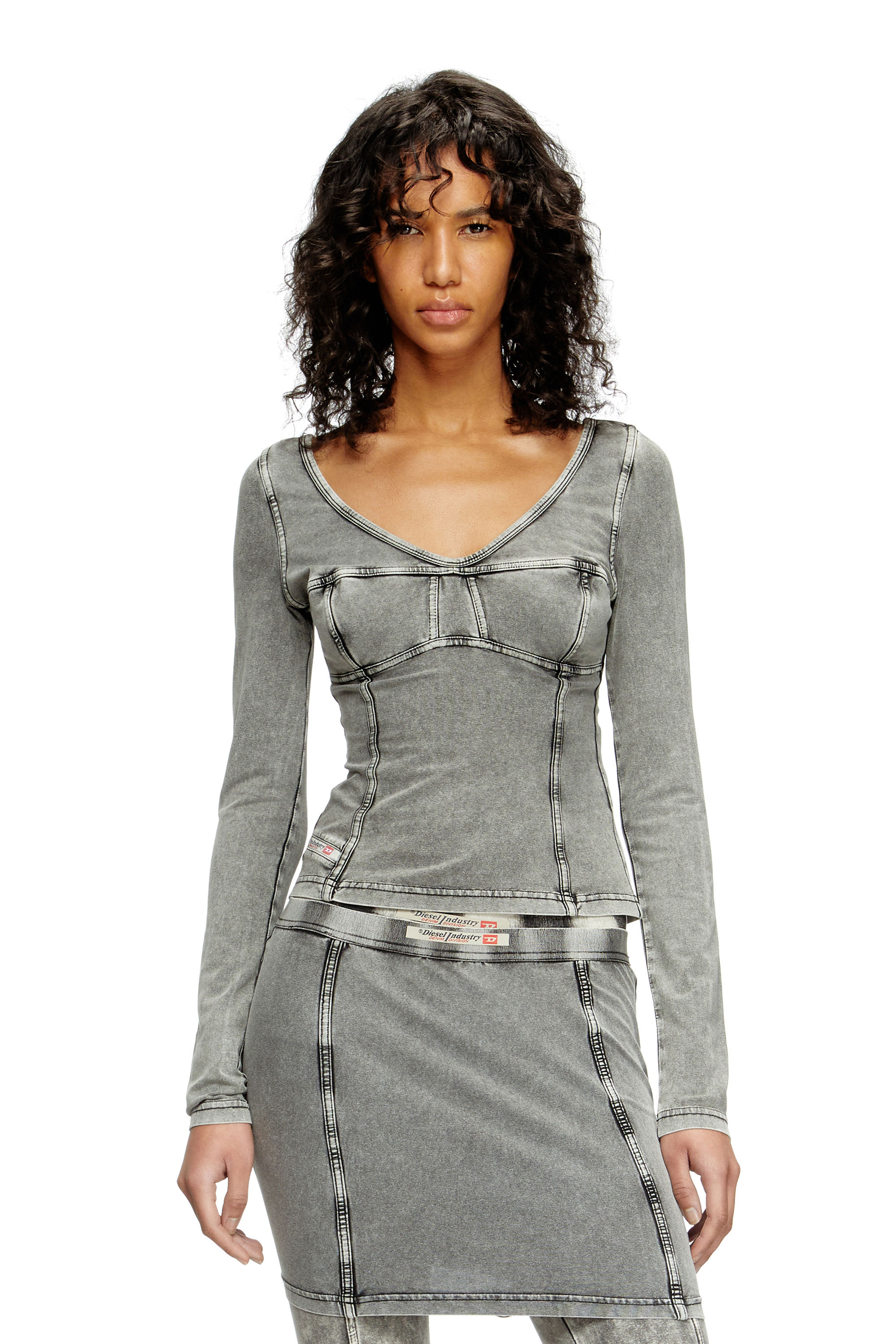 Diesel - T-ELIN, Woman's Long-sleeve top with denim effect in Grey - 3
