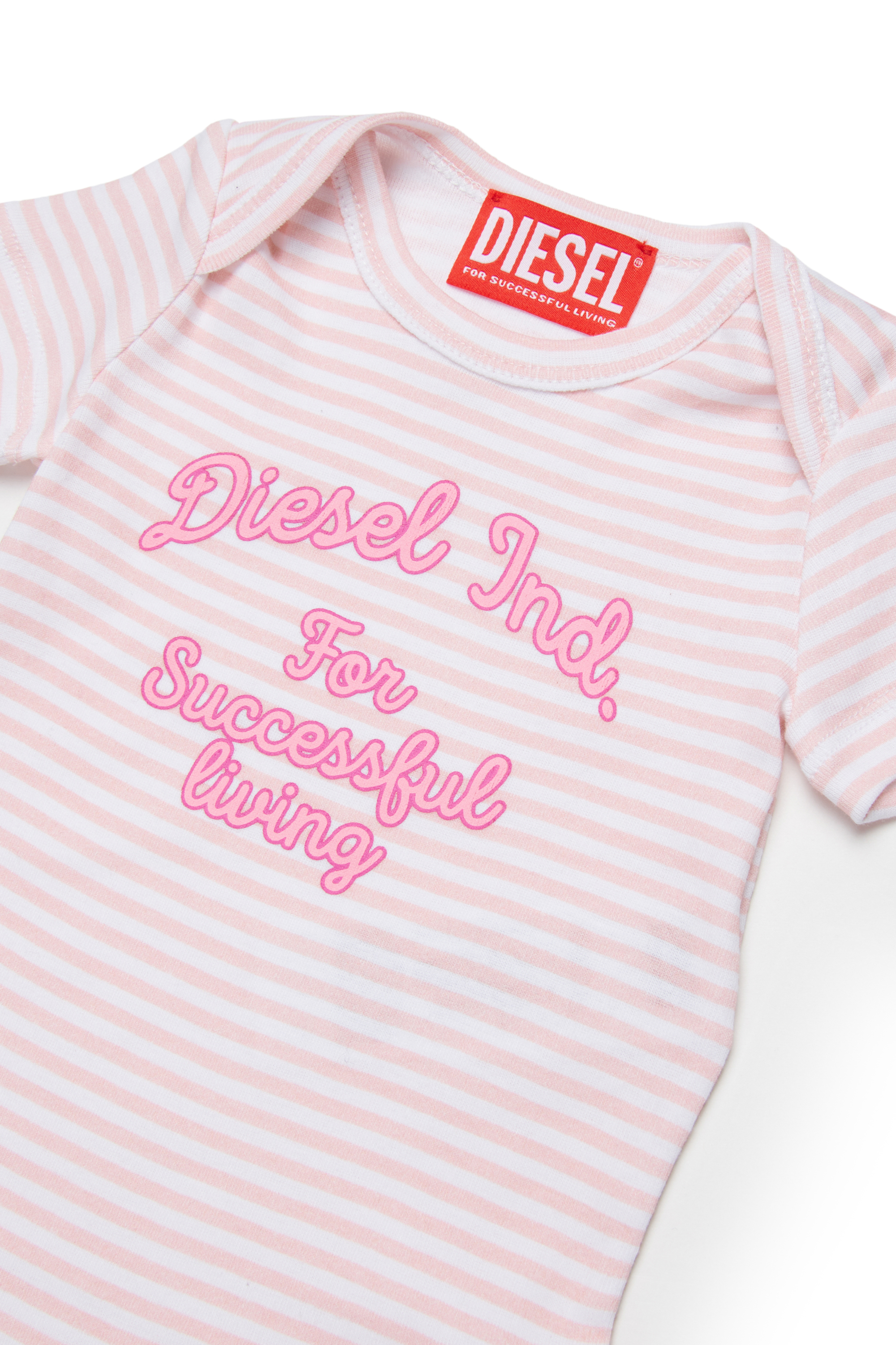 Diesel - USPEL-NB, Unisex's Cotton bodysuit with stripes and print in Pink - 3