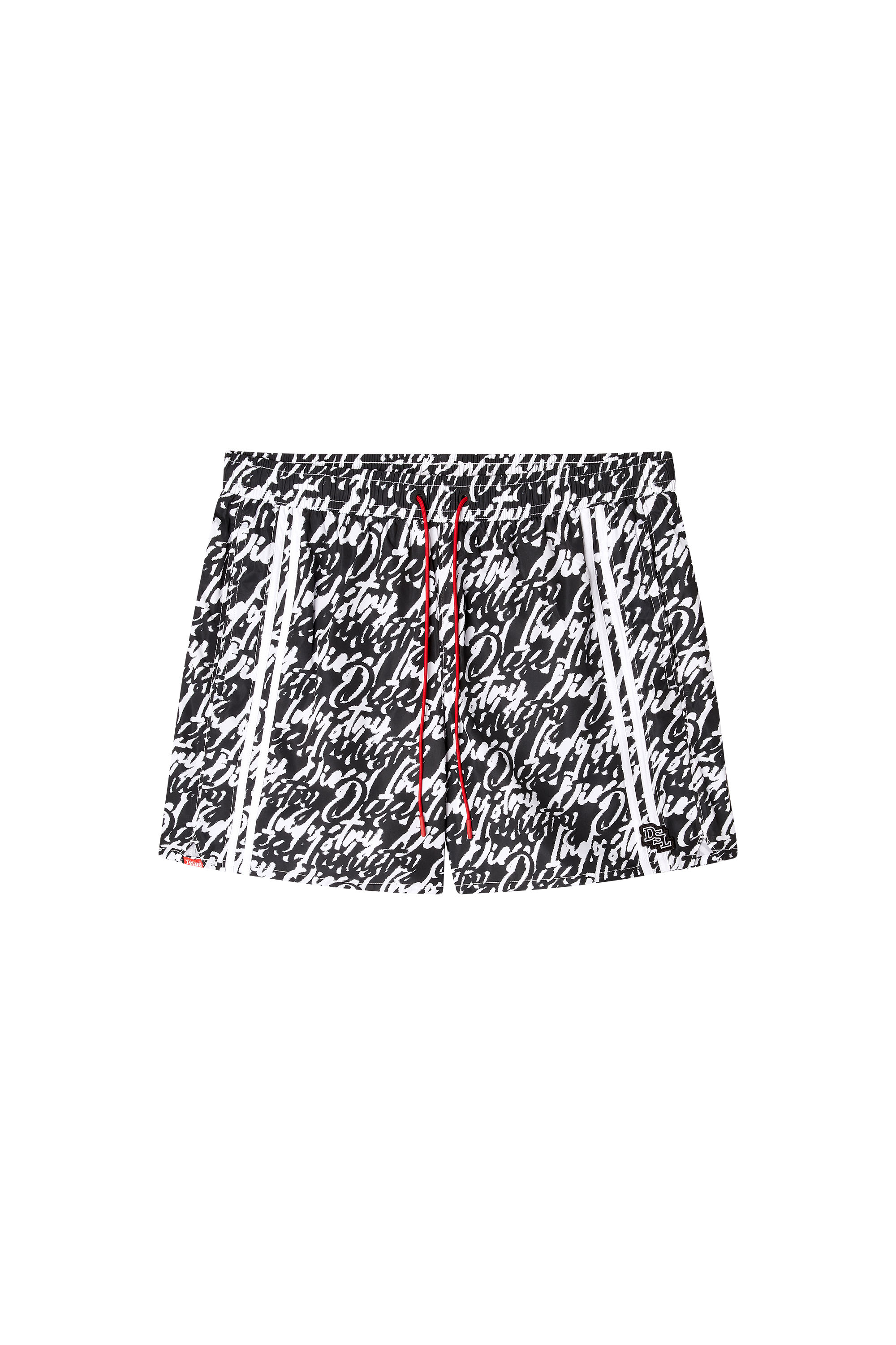 Diesel - SOCCER-41-D-POP, Man's Swim shorts with all-over logo print in Black/White - 3