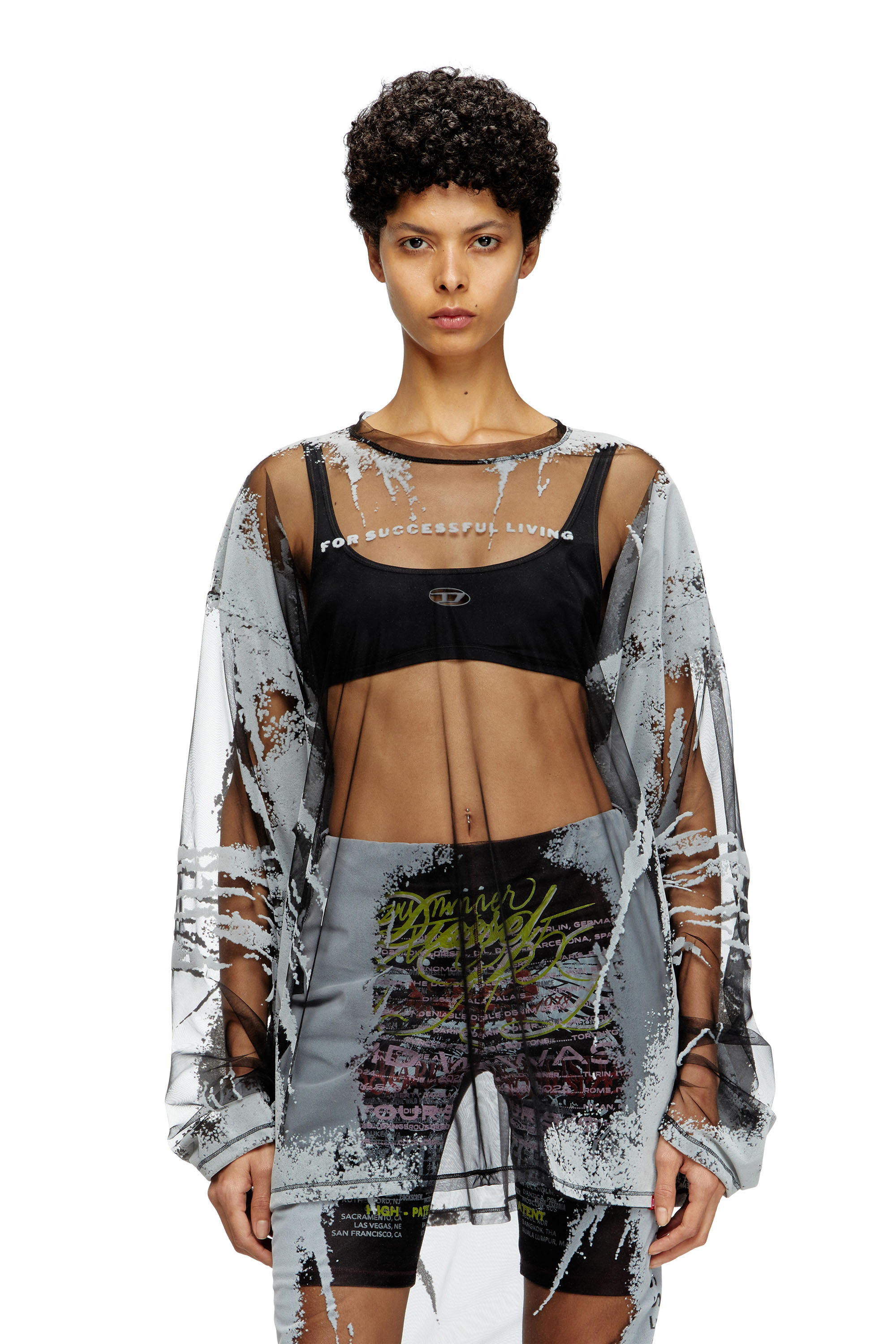 Diesel - T-HASSAN-LS-A, Unisex's Long-sleeve nylon T-shirt with lyrics print in Black - 6