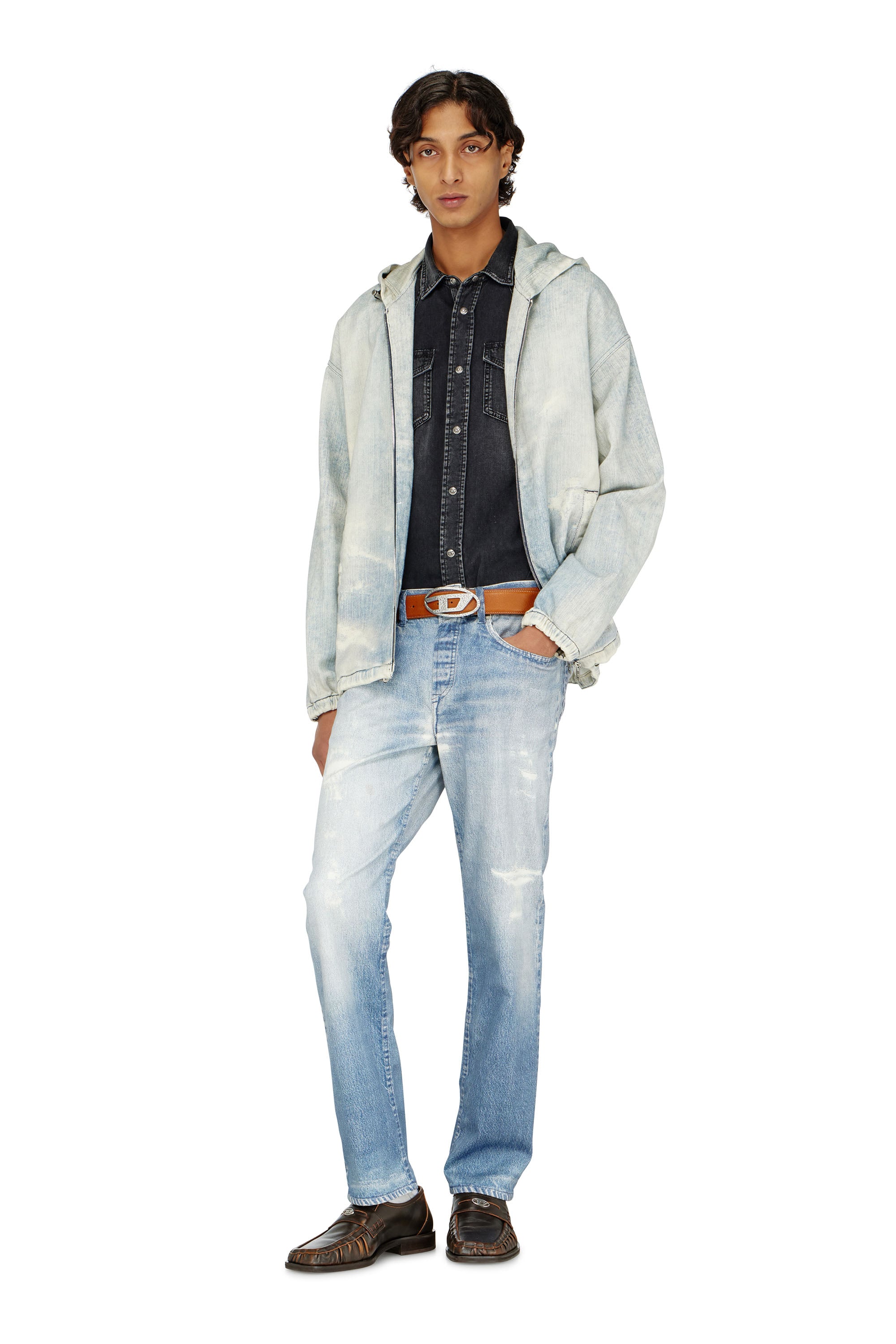 Diesel - D-WYNNY JOGG, Man's Hooded JoggJeans jacket with trompe l&rsquo;oeil in Light Blue - 2