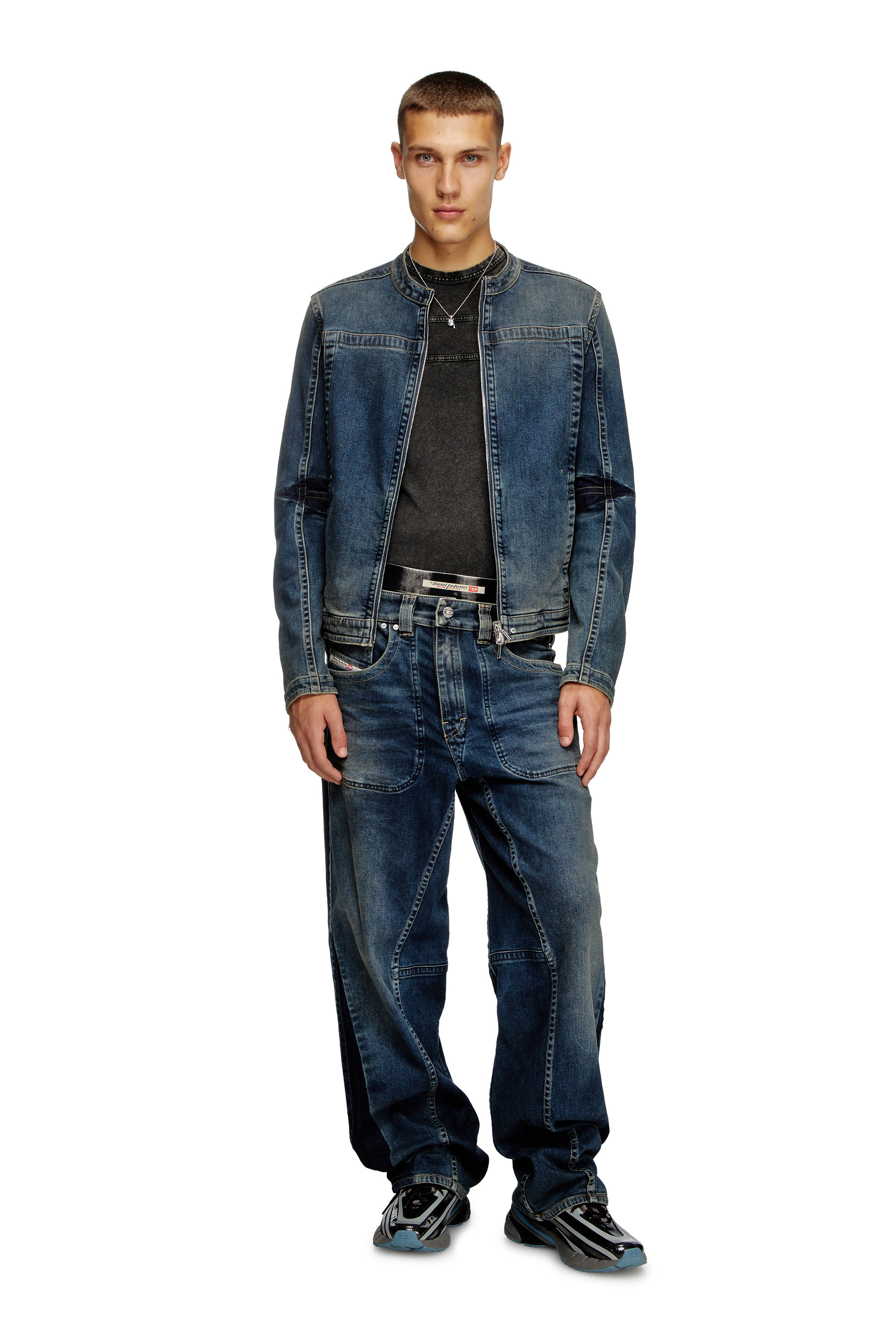 Diesel - D-GLORY-RE, Man's Moto jacket in Rehab denim in Dark Blue - 1