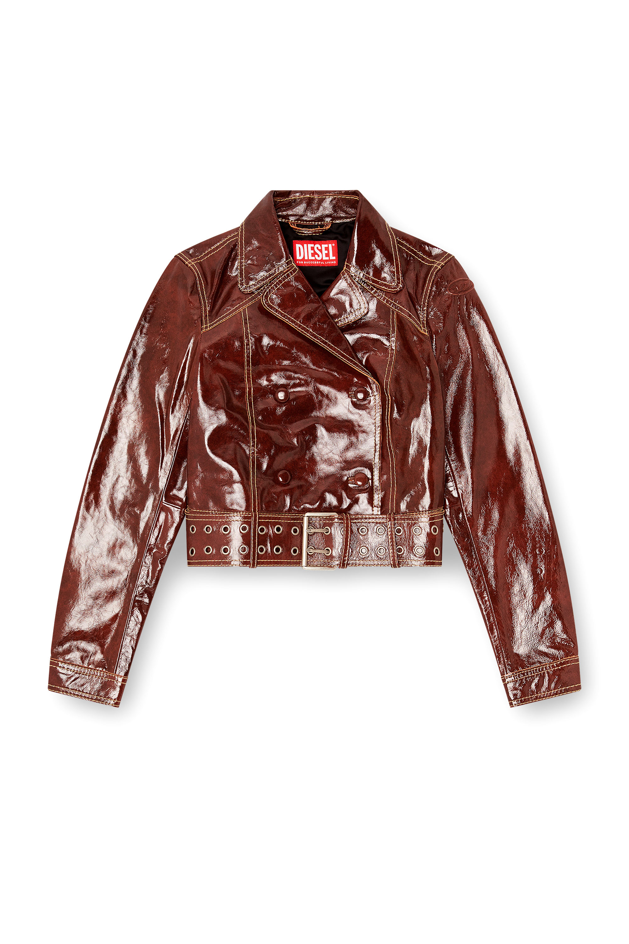 Diesel - L-EGEND, Woman's Patent-leather jacket with large belt in null - 2