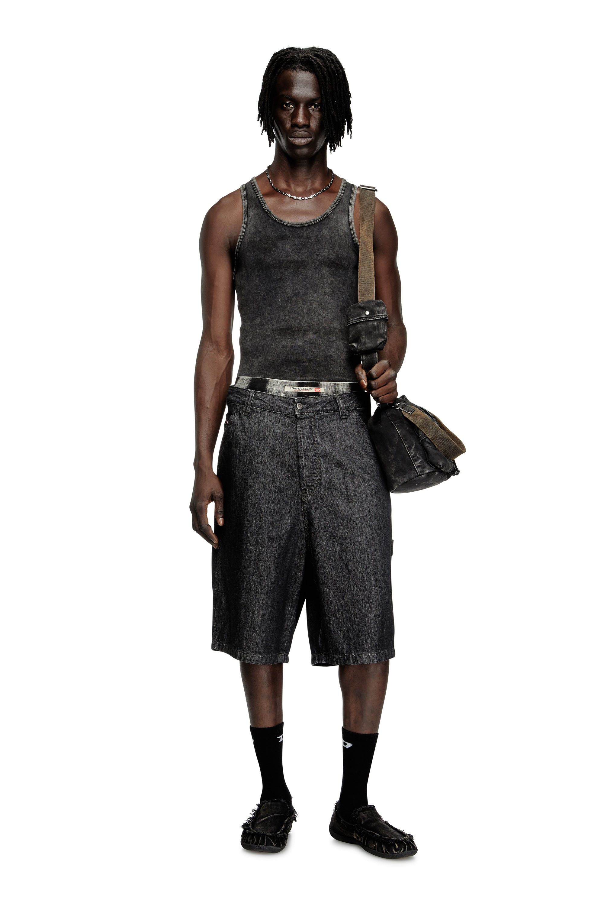 D-SHOCK MOC, Black Diesel - D-SHOCK MOC, Man's D-Shock-Distressed denim loafers in Black - 7