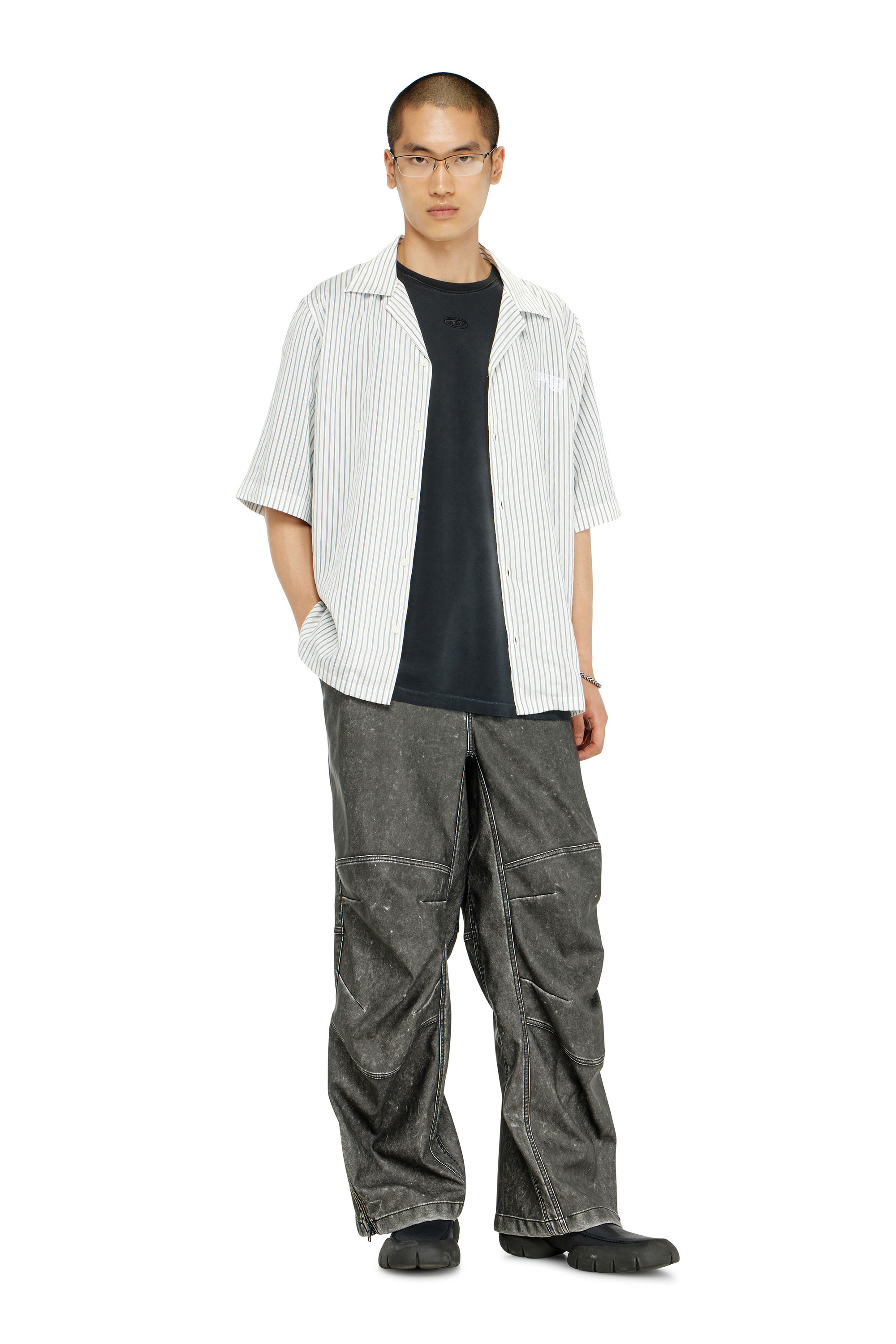 Diesel - T-POCK, Man's Faded T-shirt with ripped pocket detail in Black - 1