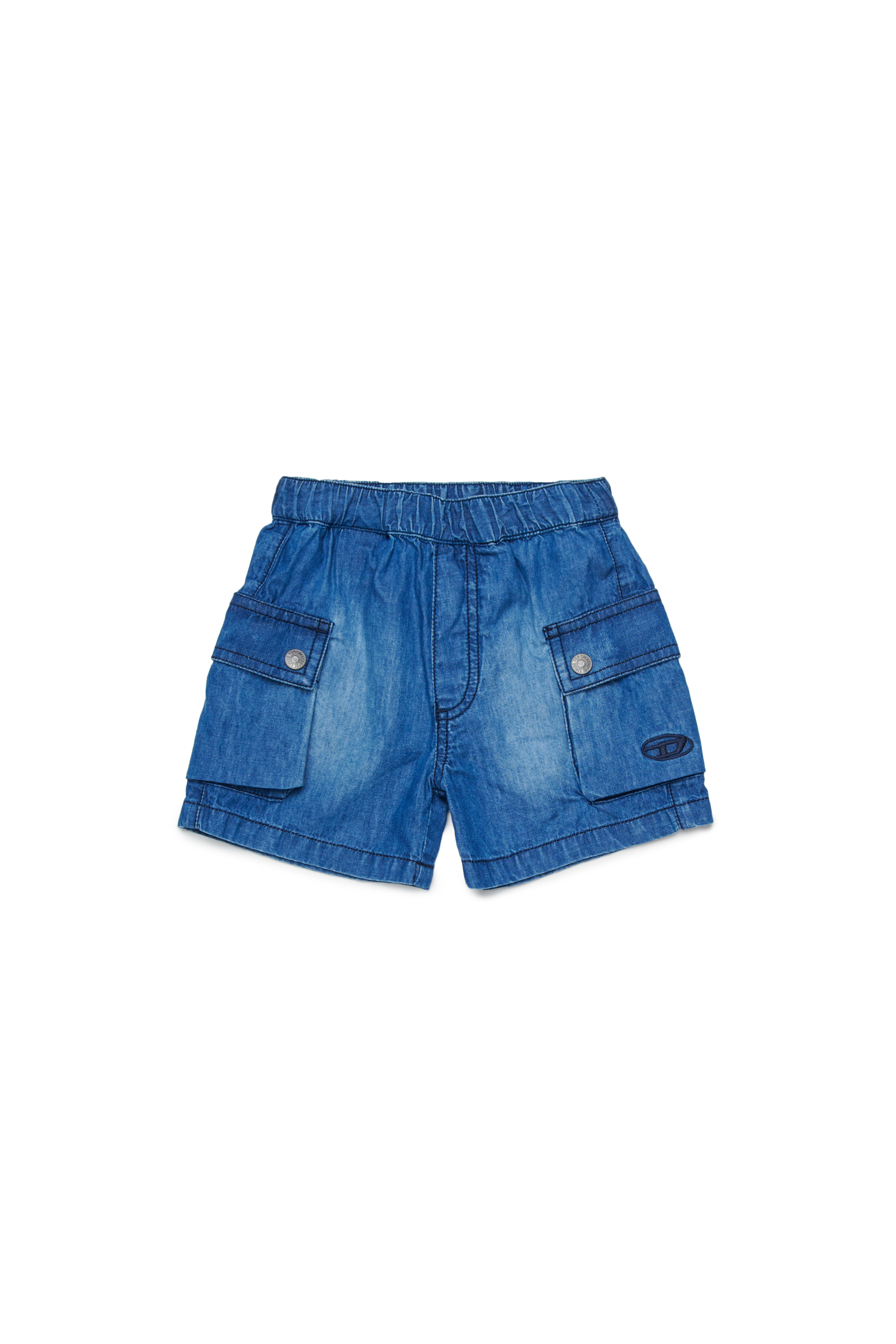 Diesel - PILYDSHORTB, Man's Denim shorts with cargo pockets in Medium blue - 1