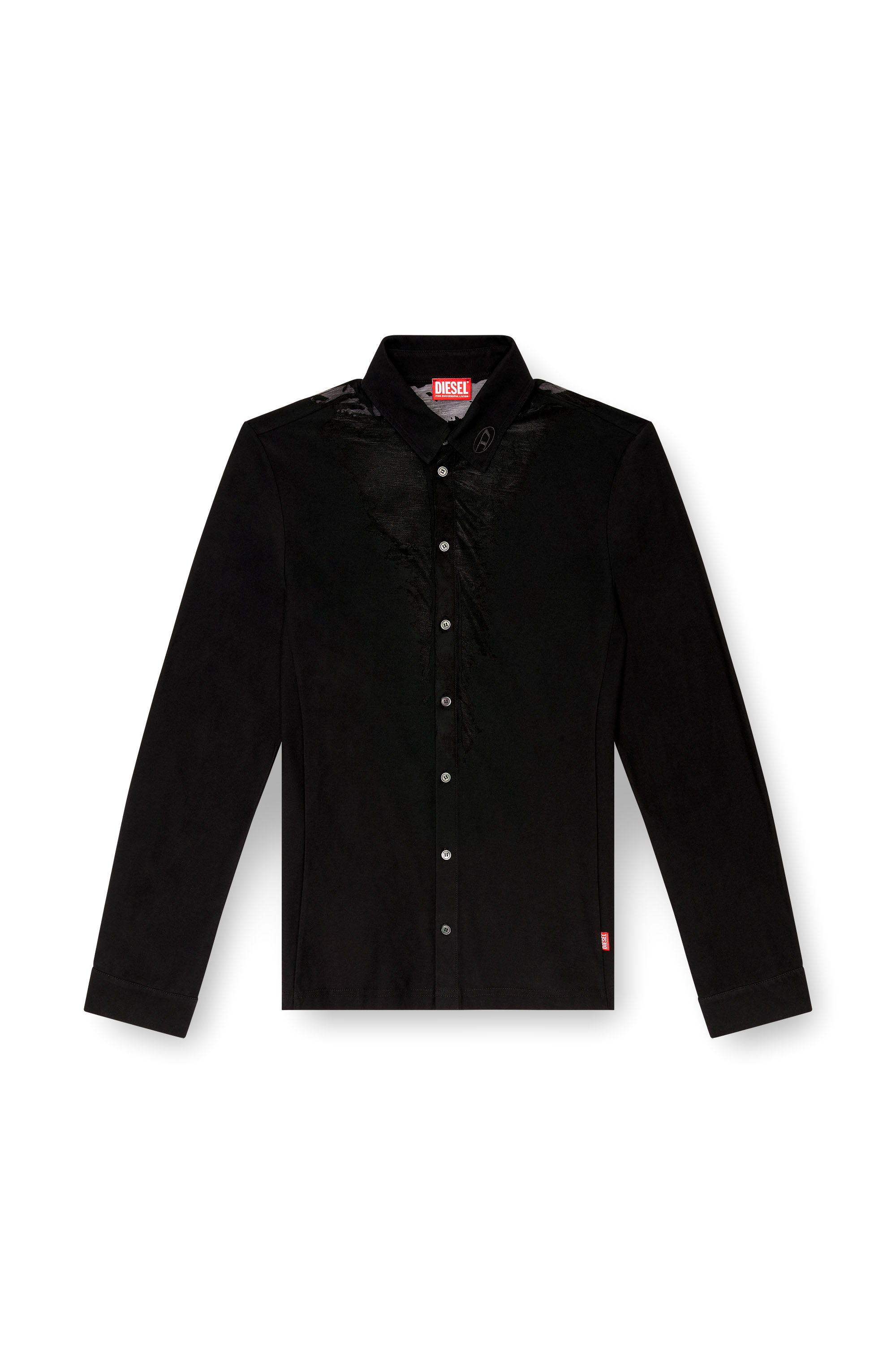 Diesel - S-SUN-PLAIN, Man's Jersey shirt with devoré sweat stains in Black - 3