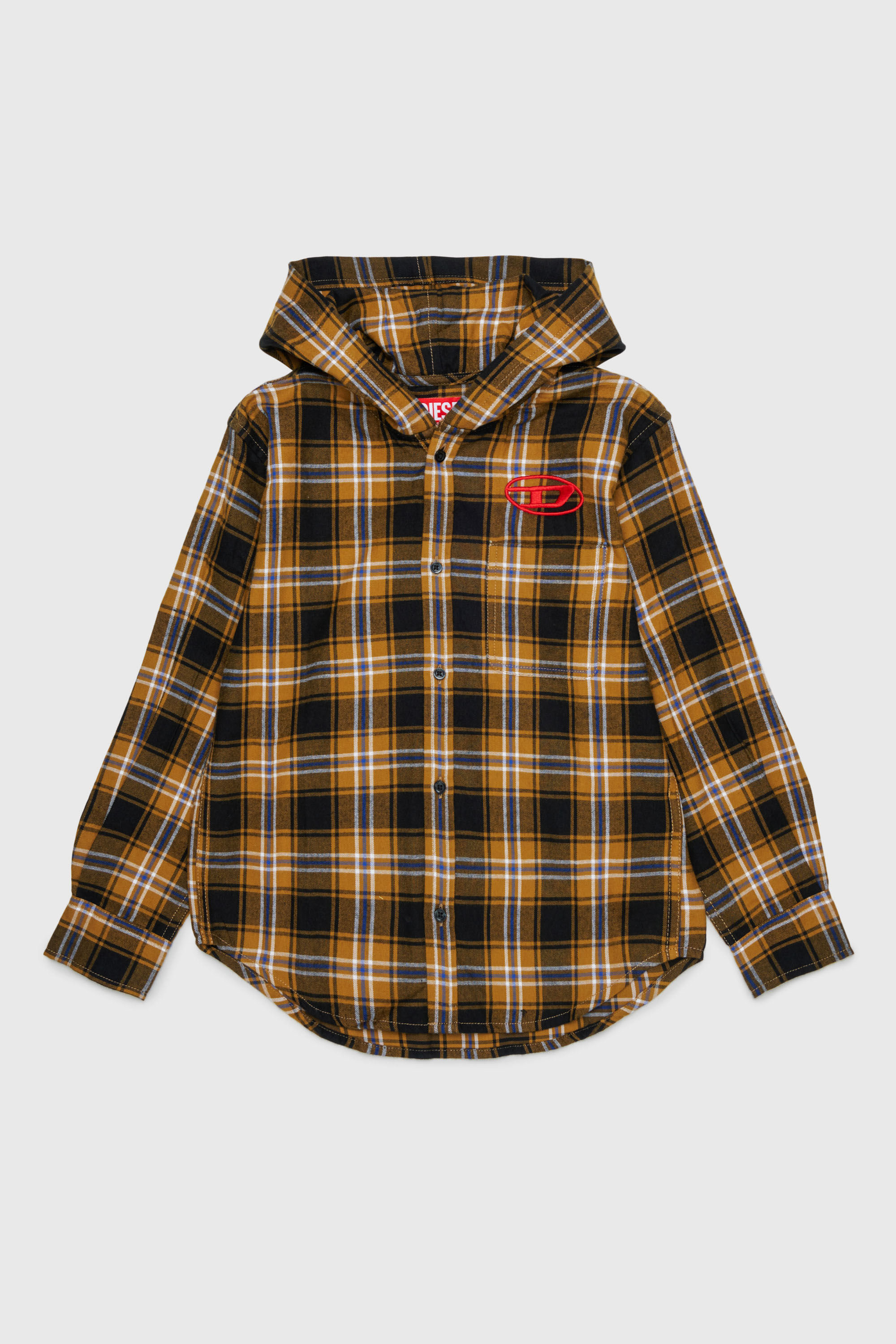 Hooded check shirt with Oval D embroidery