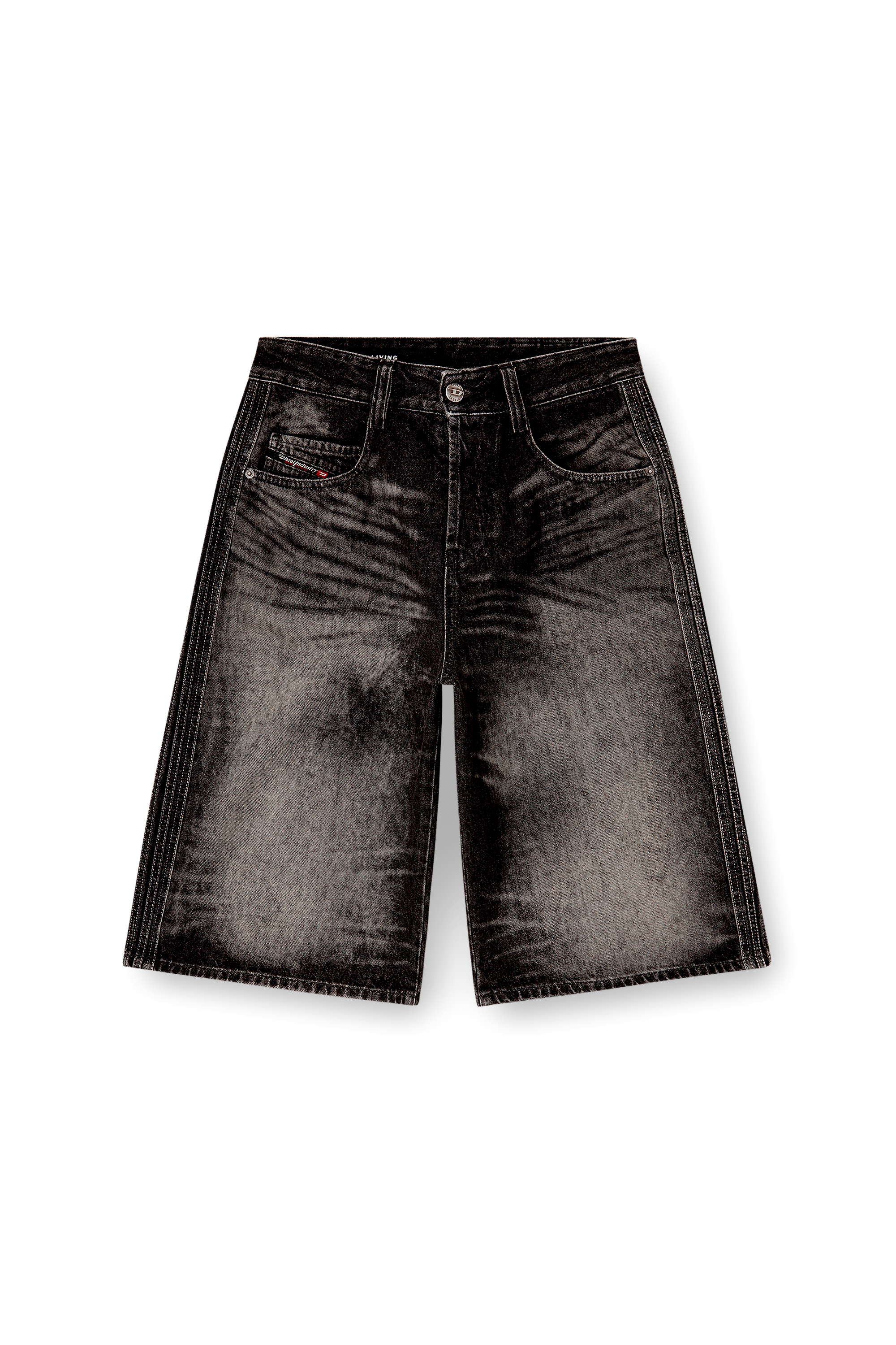 Diesel - D-ENIM-M-SHORT-S, Unisex's Long bermuda shorts in treated cotton-hemp denim in Black - 4