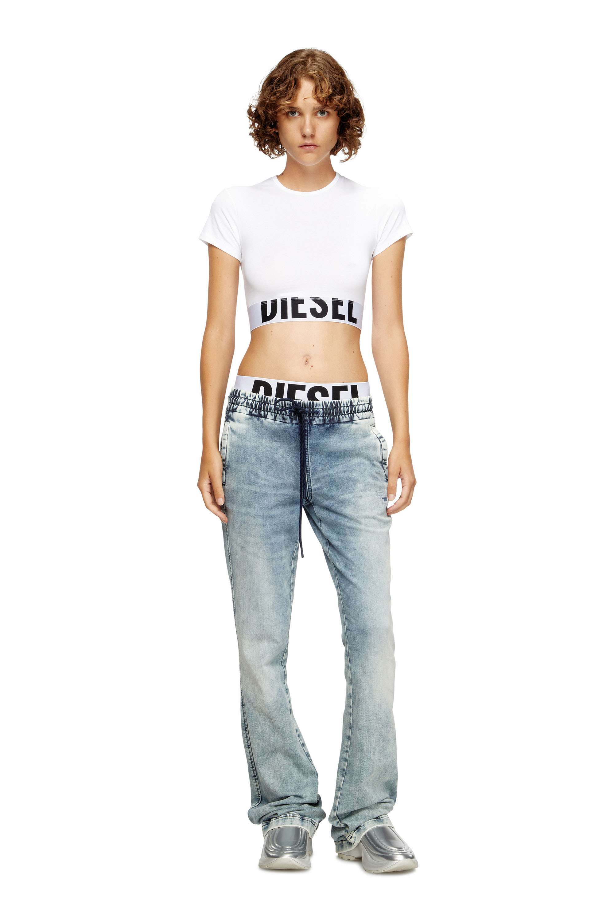 Diesel - UFTEE-SPORT-CROPPED-T-SHIRT, Woman's Sporty cropped top with logo band in White - 4