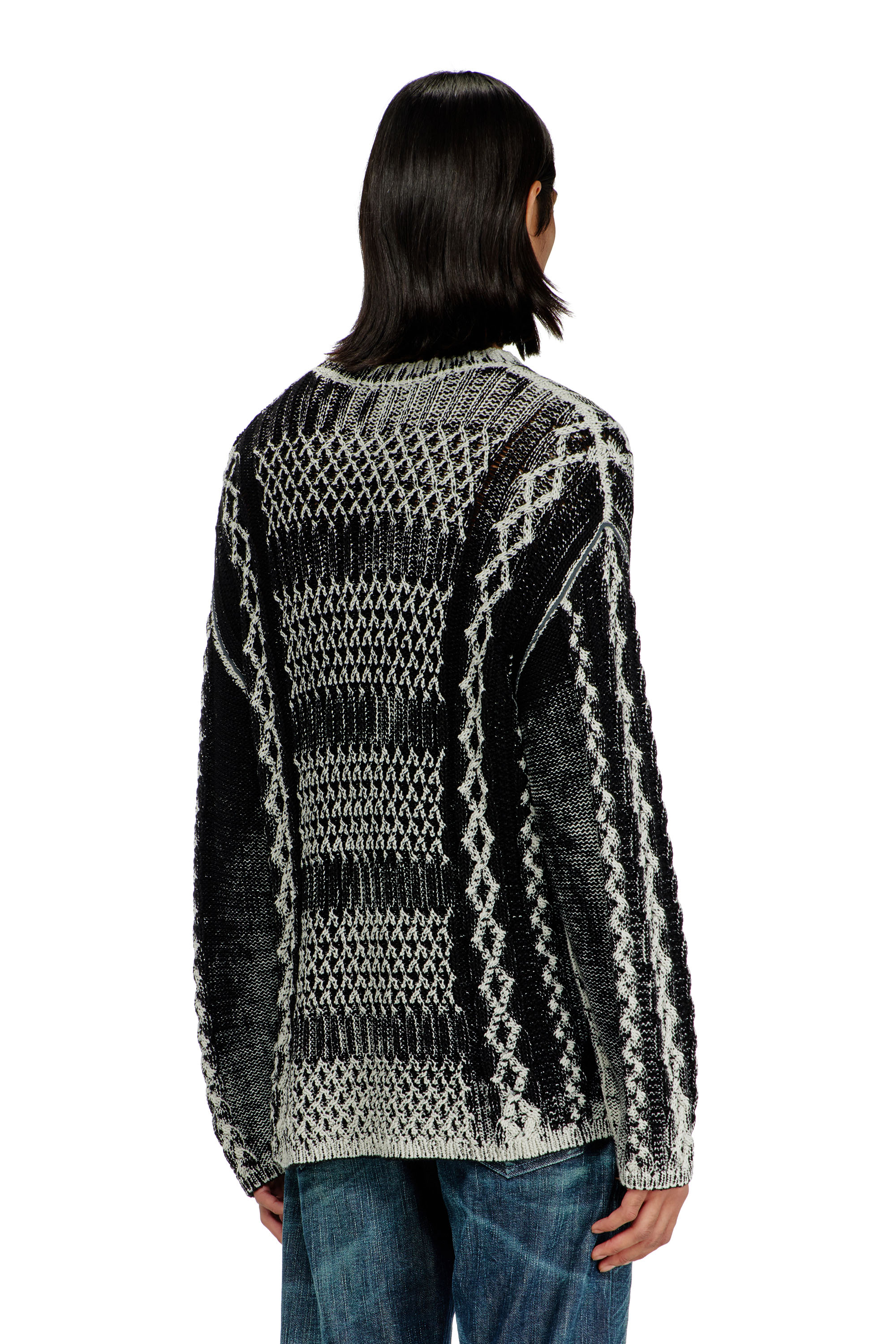 Diesel - K-MIONE, Man's Treated cable-knit jumper in Grey/Black - 4