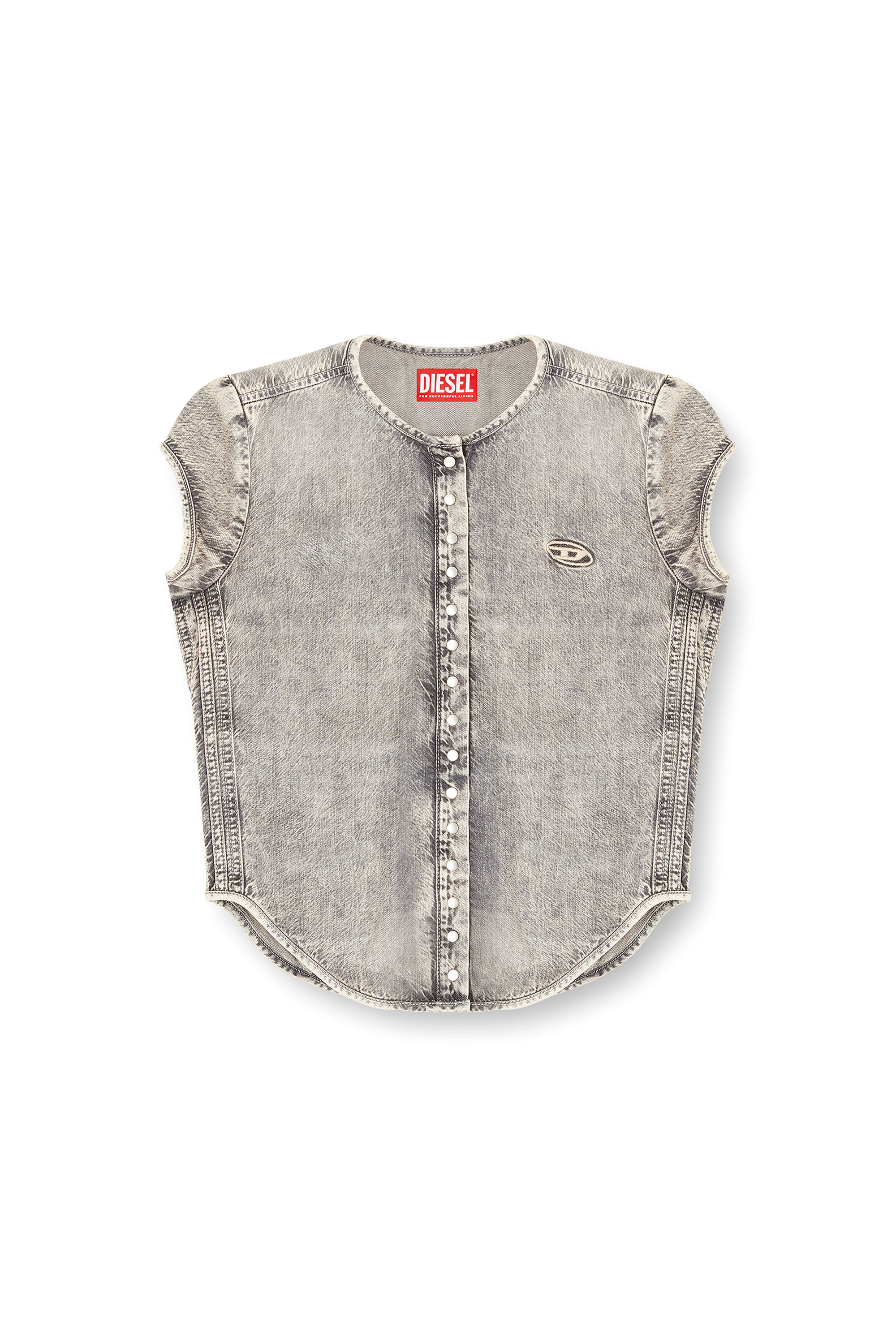 Diesel - DE-ROSET-S, Woman's Short-sleeve denim shirt with athletic stripes in Grey - 2