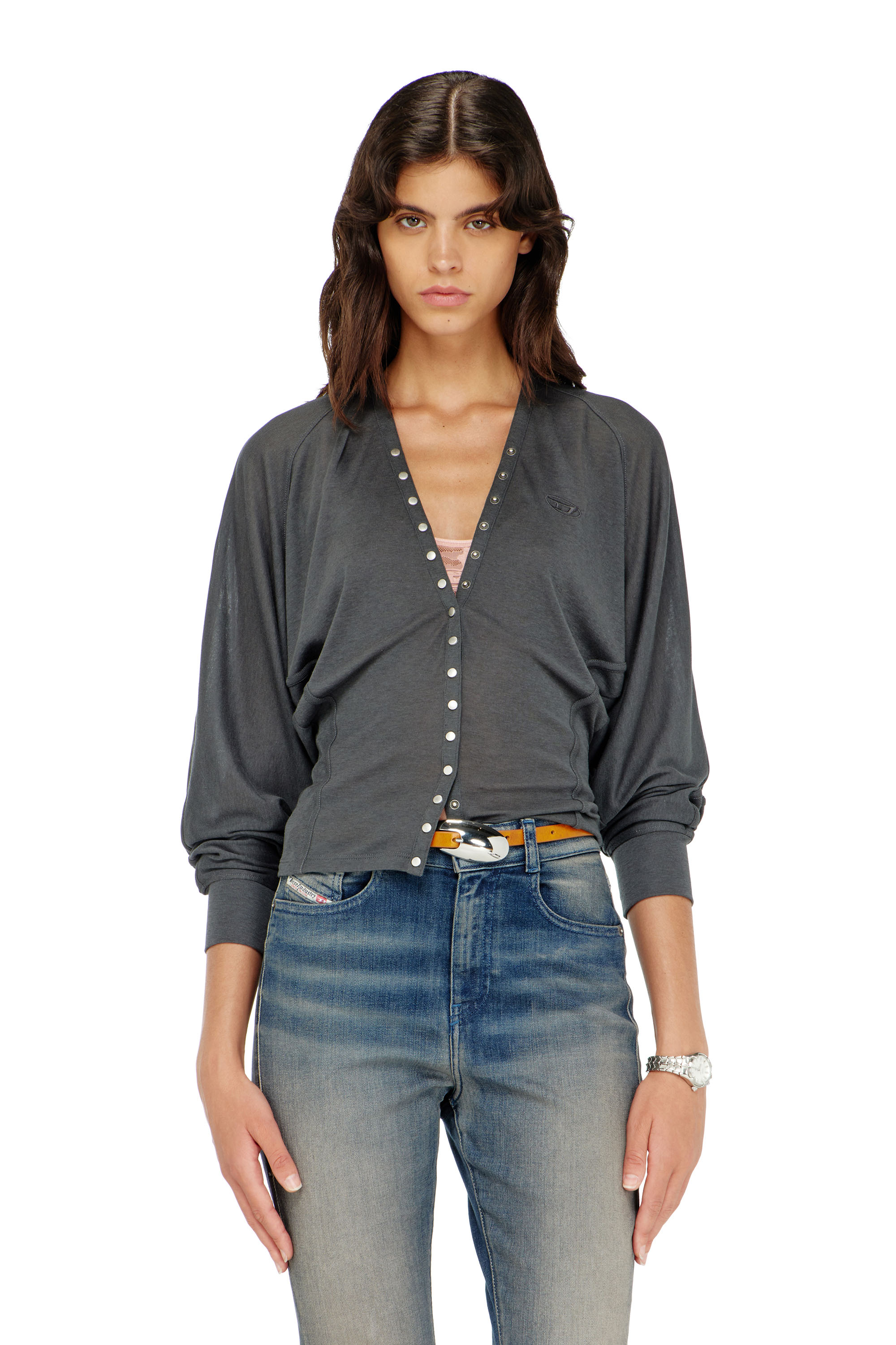 Diesel - T-ISERINA, Woman's Tencel-blend cardigan top with batwing sleeves in null - 1