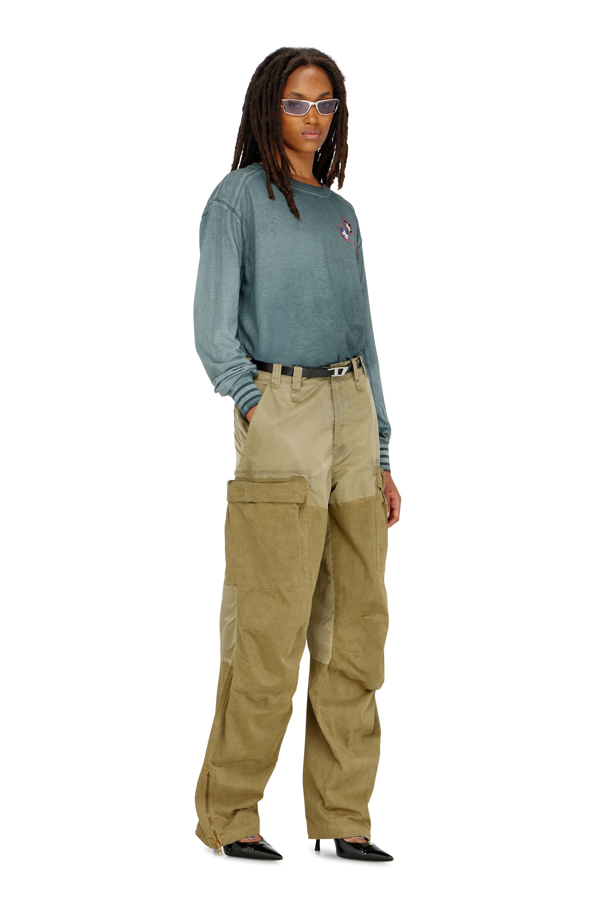 Diesel - T-BAWYE-LS, Woman's T-shirt with patches and microwaffle inserts in null - 1