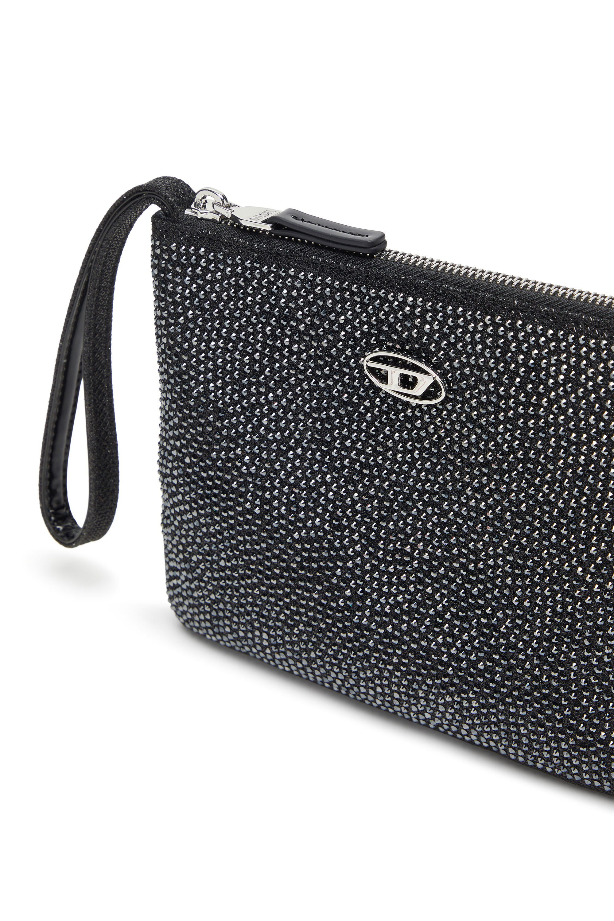Diesel - PLAY POUCH II, Woman's Pouch in crystal lurex fabric in Black/Grey - 5