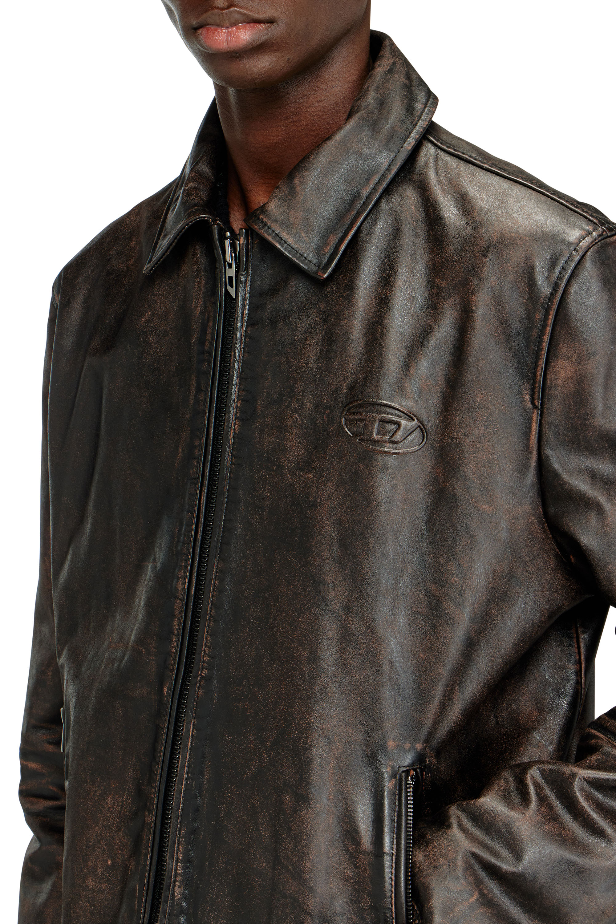Diesel - L-AMAR-WRD, Man's Coach jacket in treated leather in Brown - 5