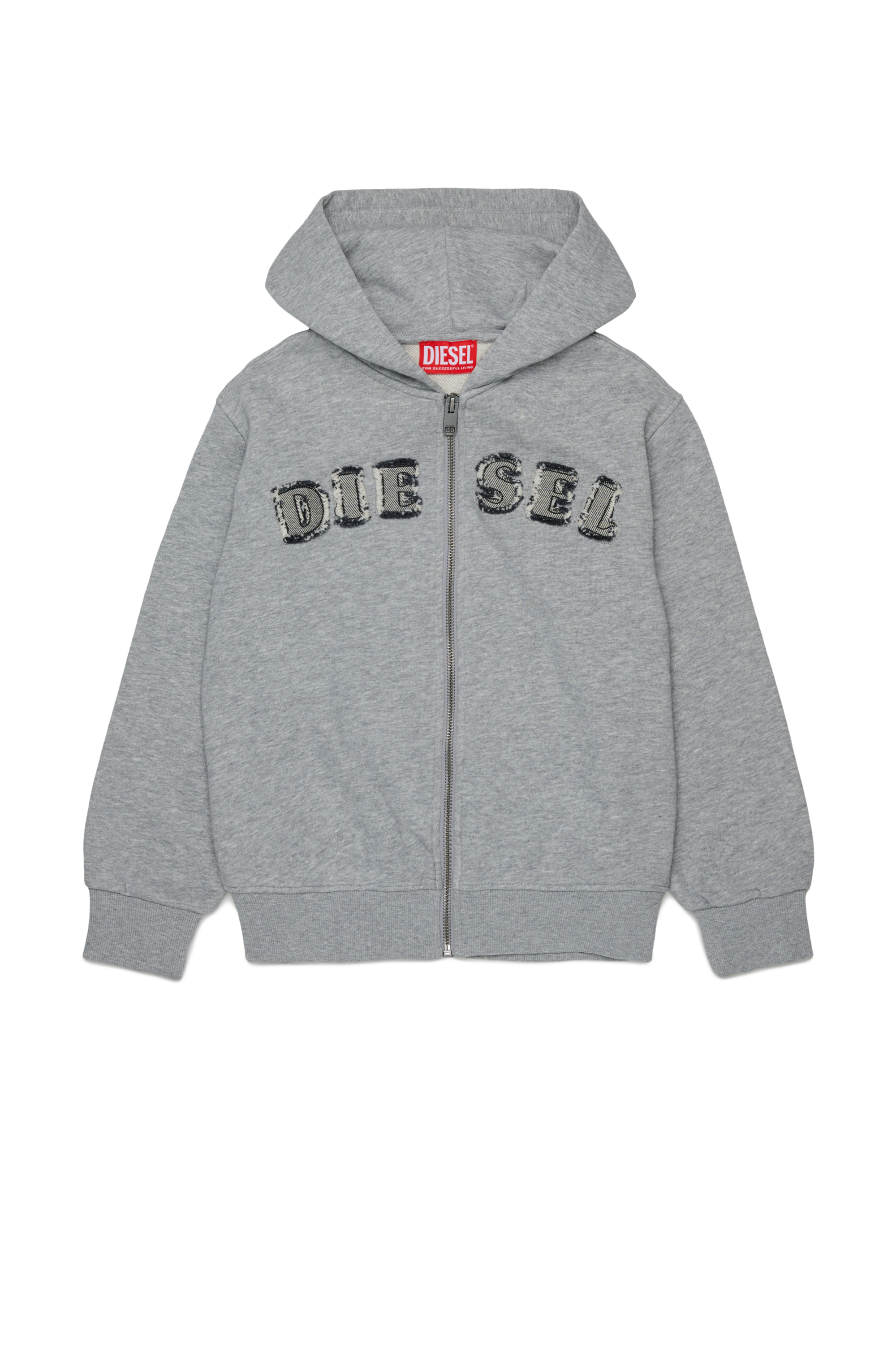 Diesel - SJEANSHOOD OVER, Man's Zip-up hoodie with frayed logo letters in Grey - 1
