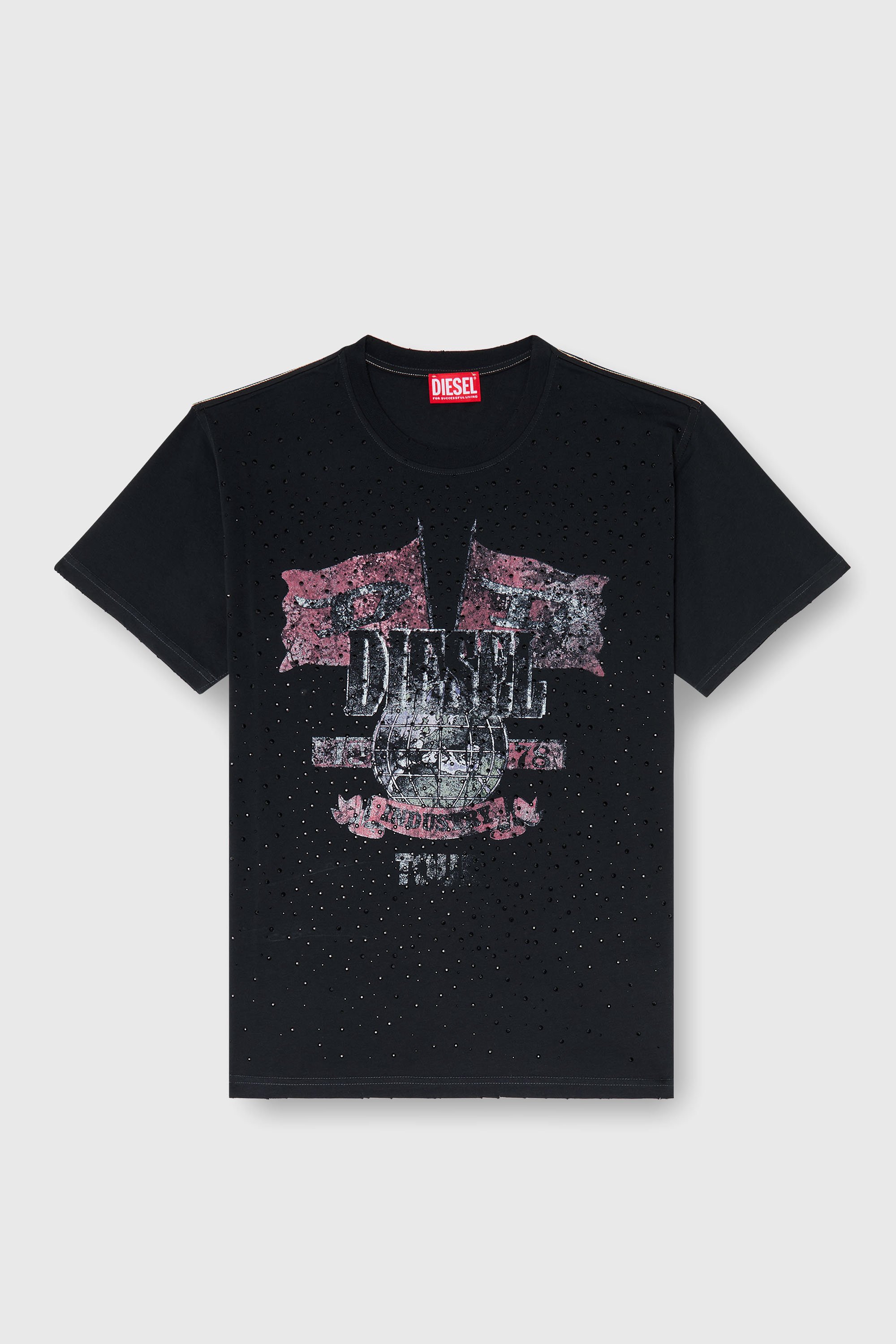 Diesel - T-MARLY, Woman's T-shirt with concert graphics and crystals in Black - 2