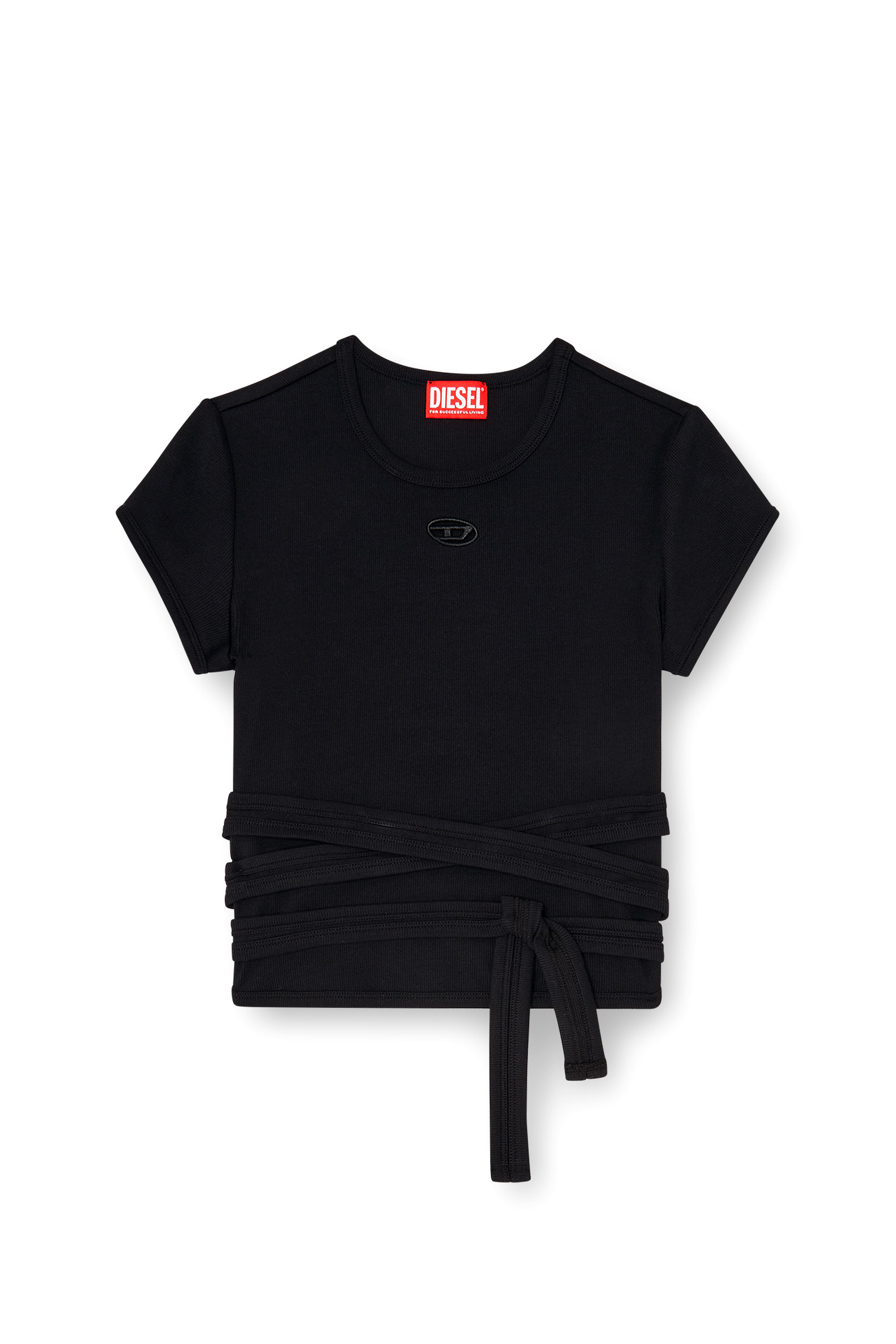 Diesel - T-BUNNY-TAIL-S1, Woman's Ribbed top with wrap-around laces in Black - 3