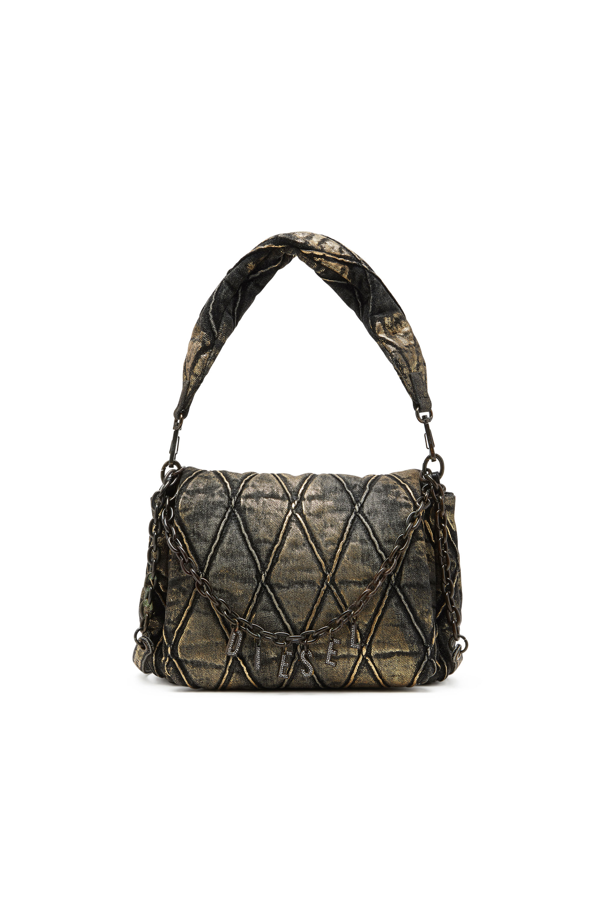 Diesel - CHARM-D SHOULDER M, Woman's Charm-D M-Shoulder bag in metallic quilted denim in null - 1