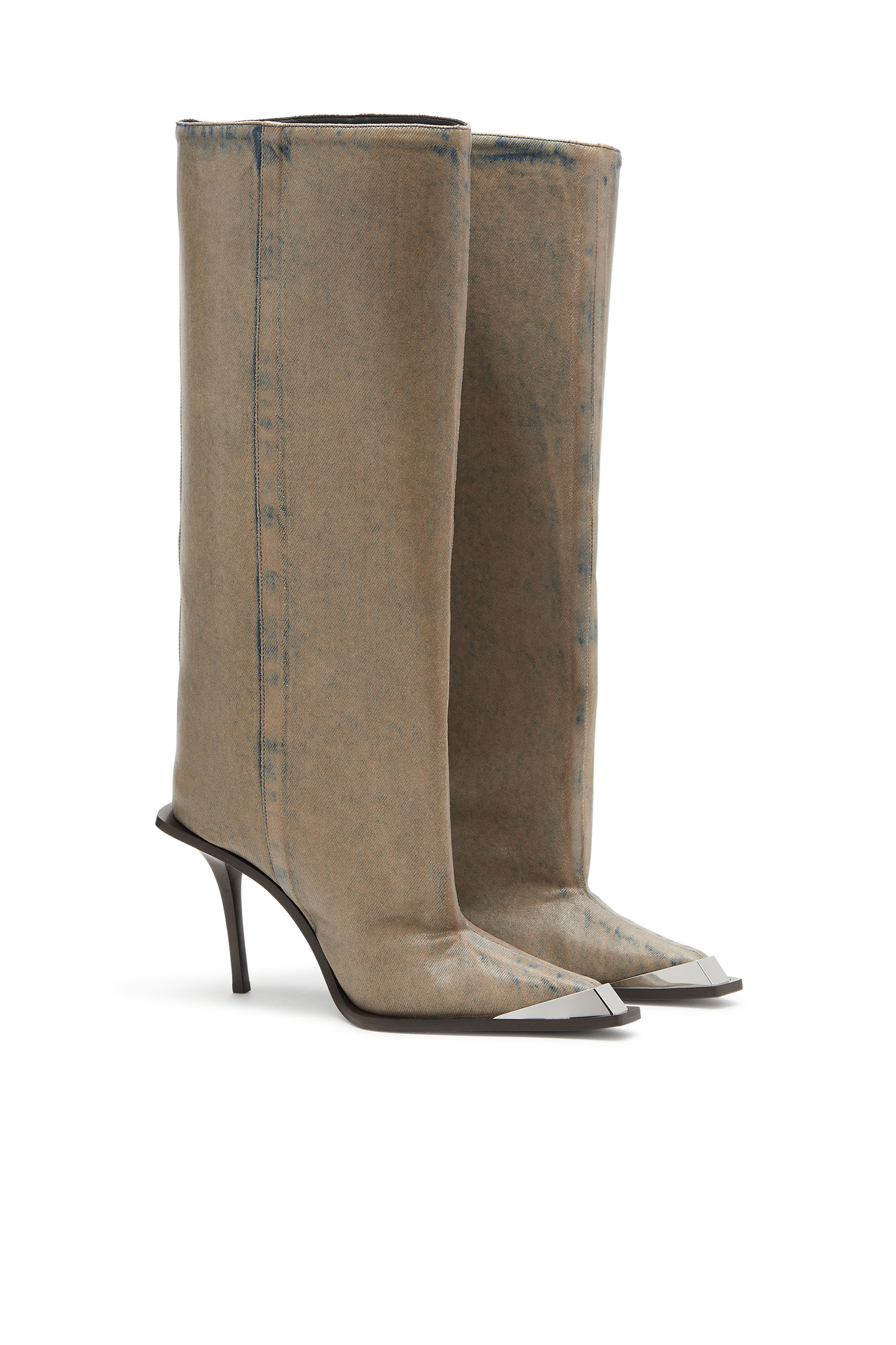 Diesel - D-TONA WB, Woman's D-Tona-Knee-high boots in coated solarised denim in Beige - 3