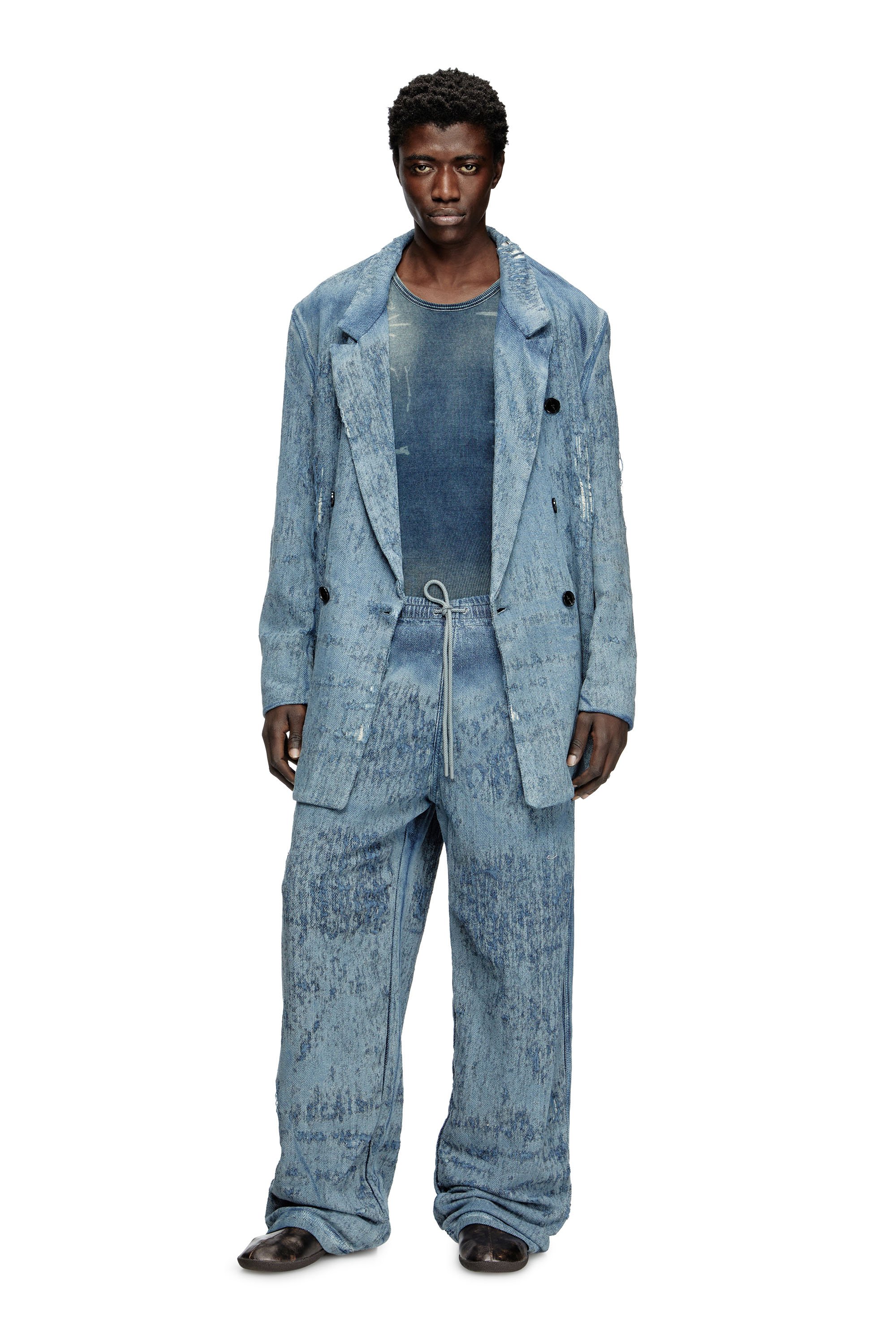 Diesel - D-PEKKA-FSG2, Unisex's Blazer in ultra-destroyed jacquard denim in Medium blue - 3