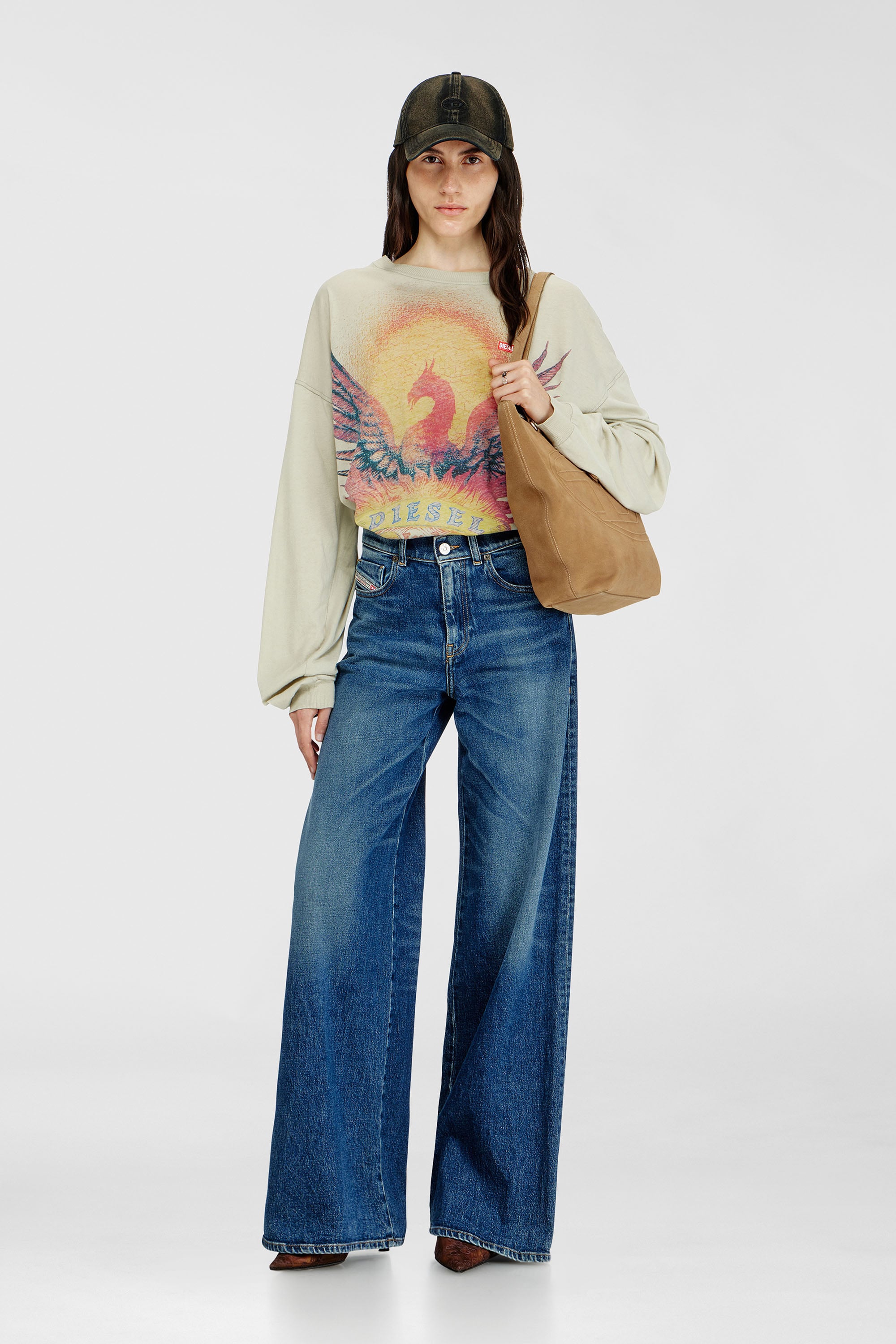 Diesel - 1DR DOME TOTE E/W, Unisex's 1DR Dome-Suede tote with Oval D Logo in Camel - 2