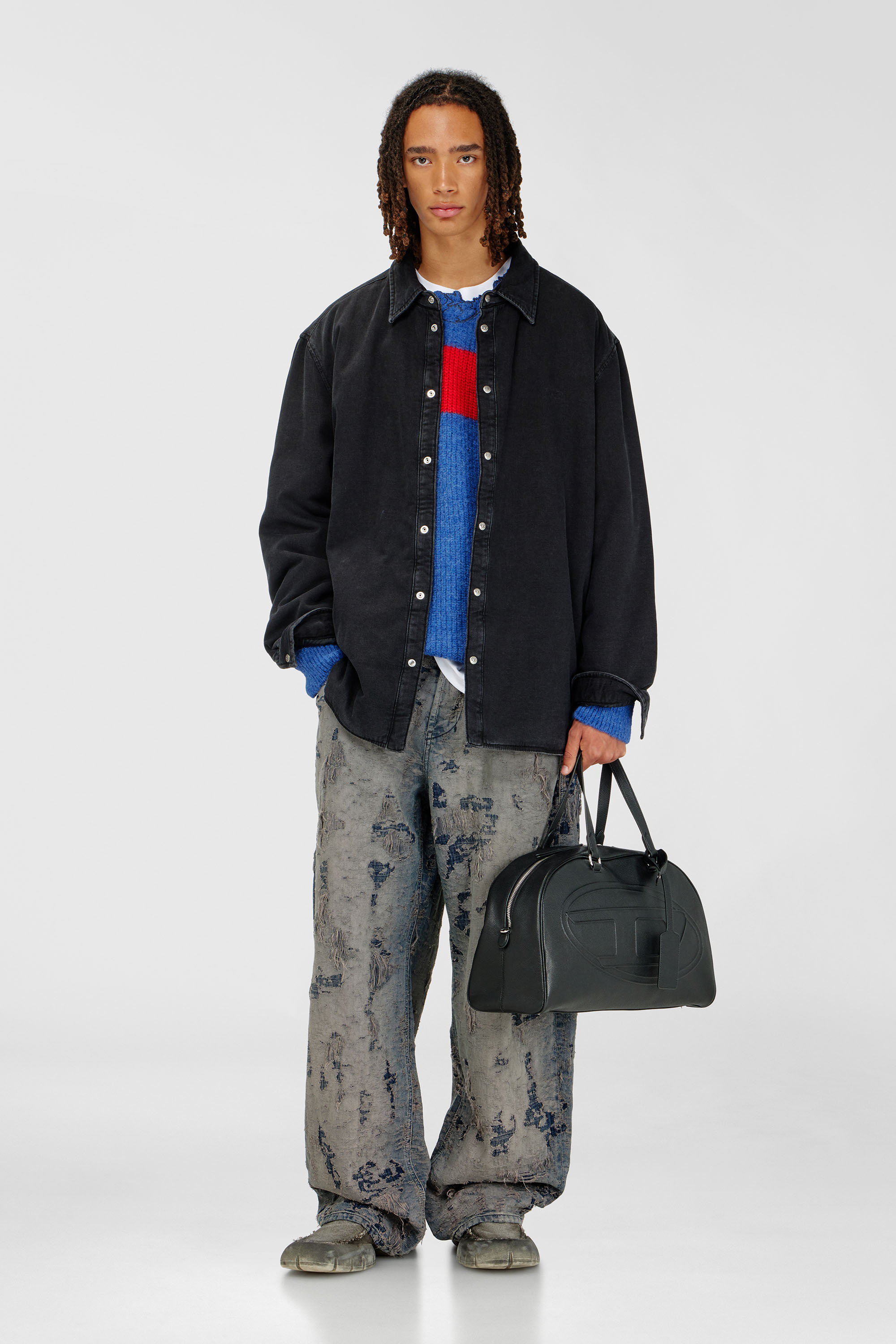 Diesel - D-FLAIM-D, Man's Padded denim overshirt in Black - 1
