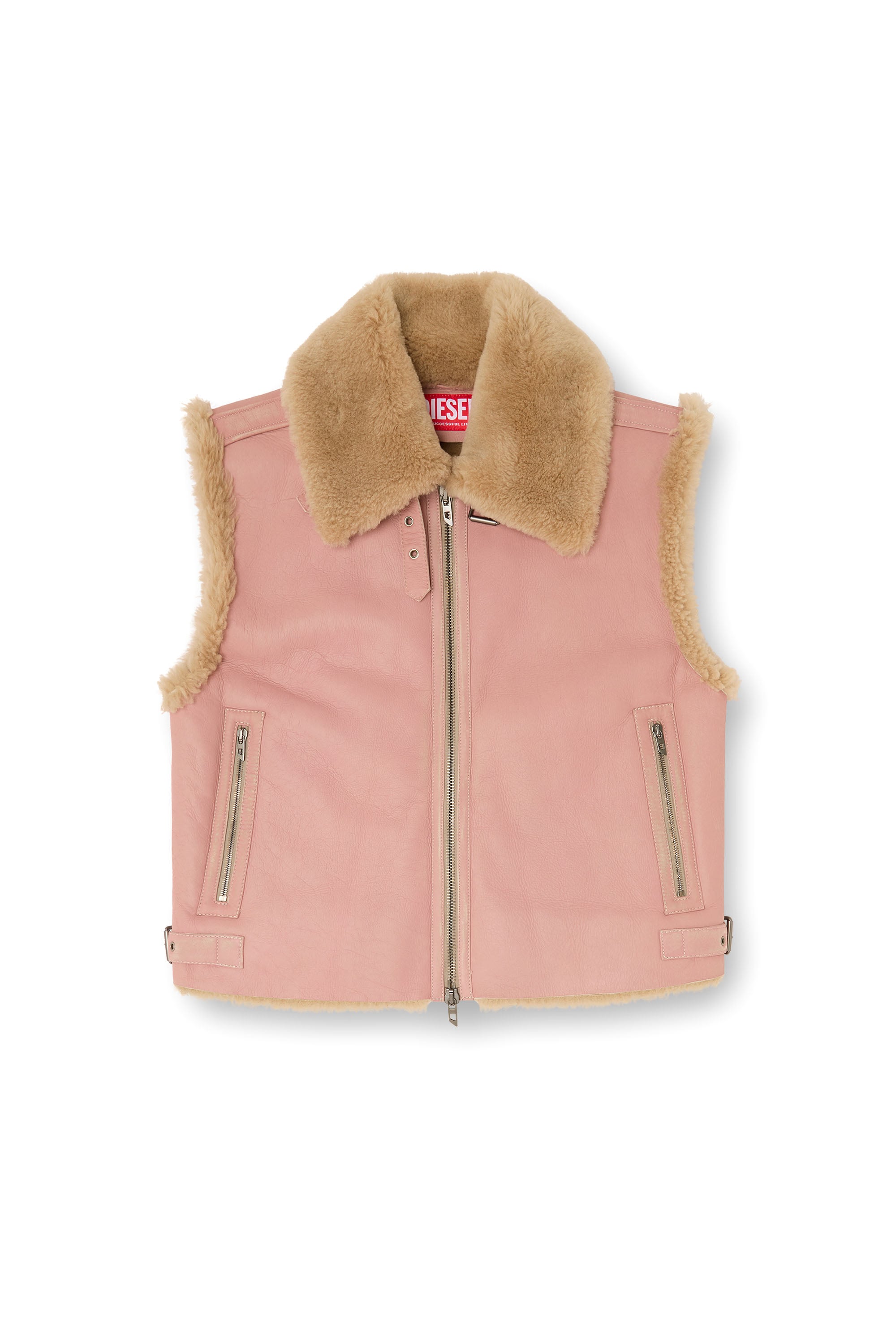 Diesel - L-HONT, Man's Shearling leather vest in Pink - 4