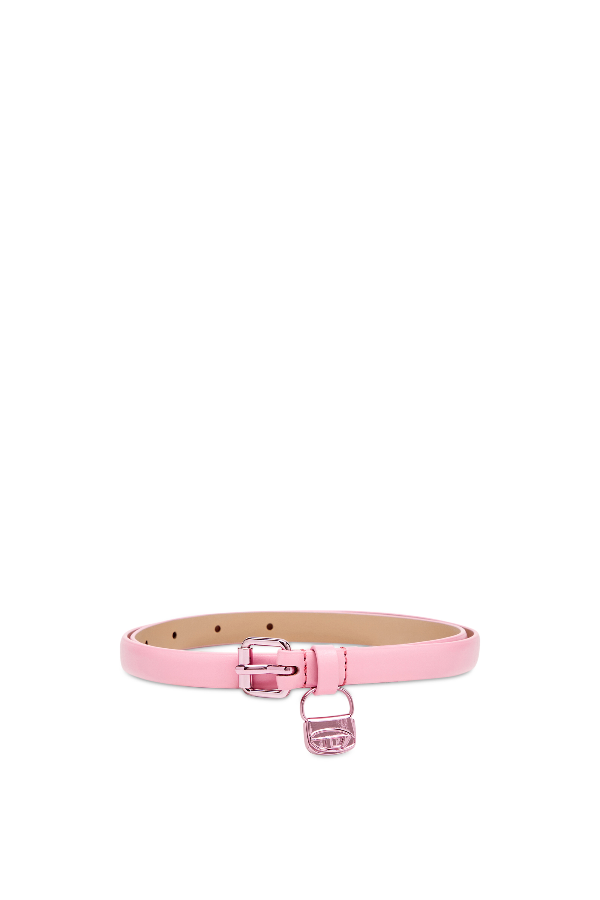 Diesel - B-CHARM HIP, Woman's Slim leather belt with 1DR bag charm in Pink - 1