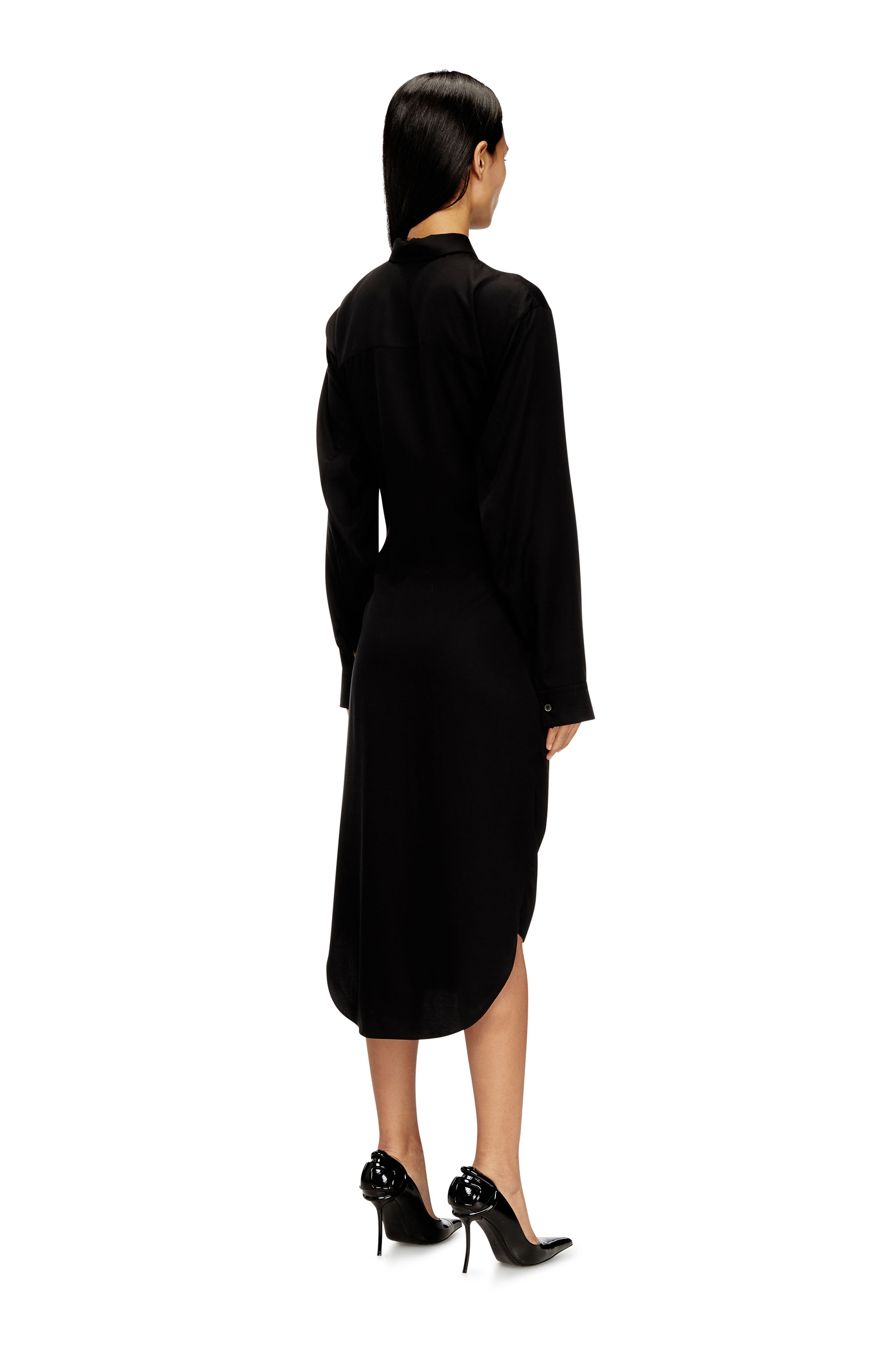 Diesel - D-ILETTA-S1, Woman's Midi shirt dress with twisted detail in Black - 4