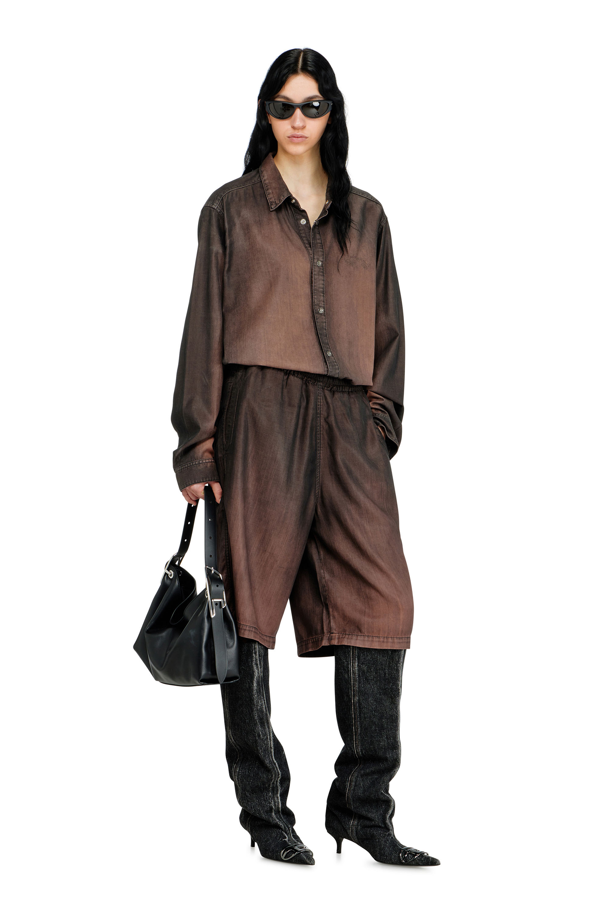 Diesel - D-RODER-SHORT-S, Unisex's Relaxed bermuda shorts in fluid coated denim in null - 2