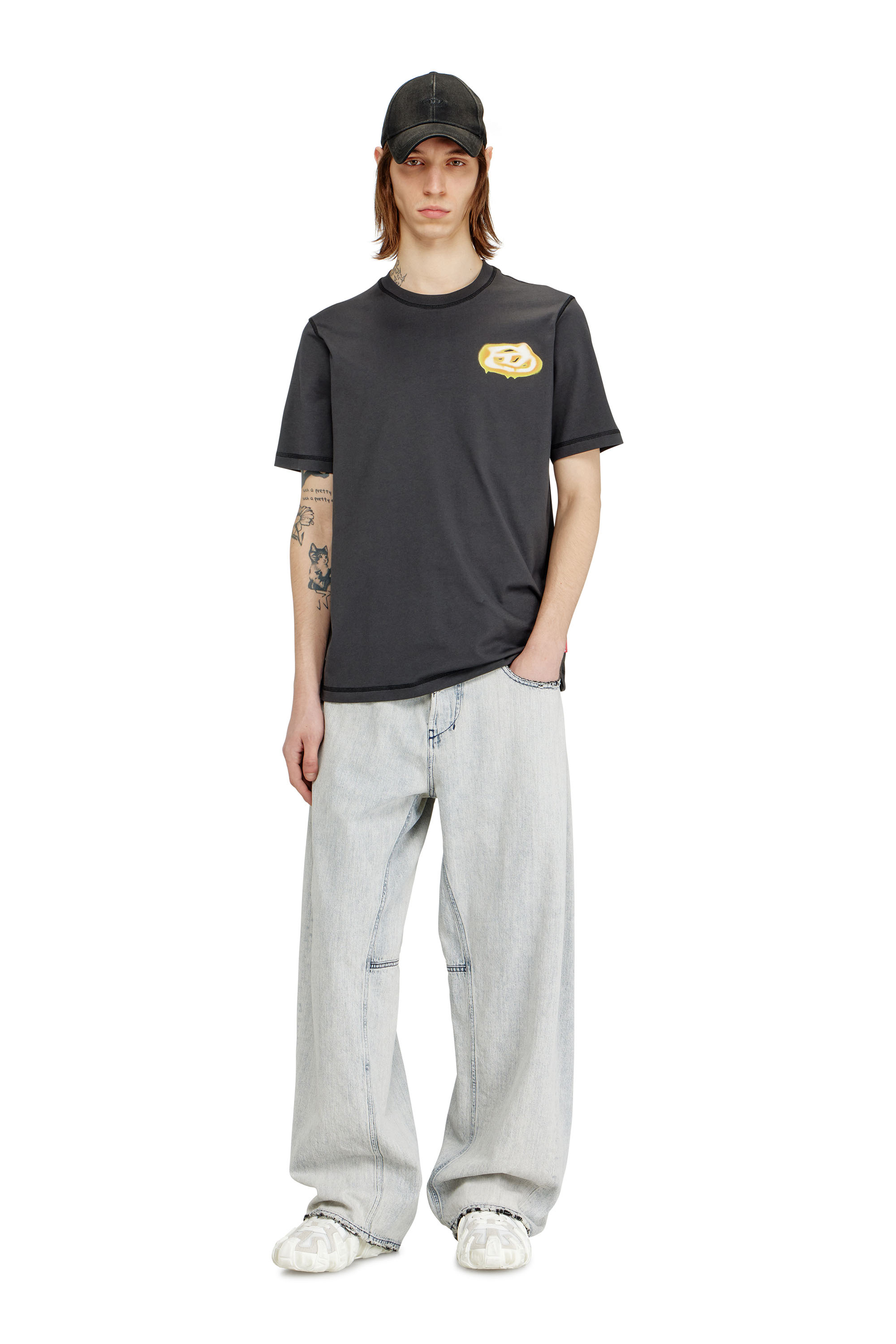 Diesel - T-ADJUST-V7, Man's T-shirt with contrasting stitching in Dark grey - 2