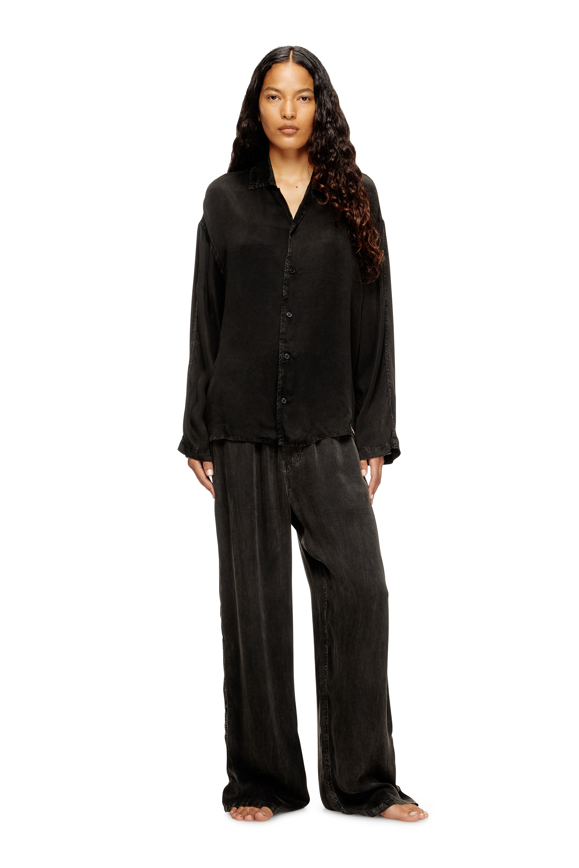 Diesel - SET-KEITH-DNM, Unisex's Fluid pyjamas with denim effect in Black - 1