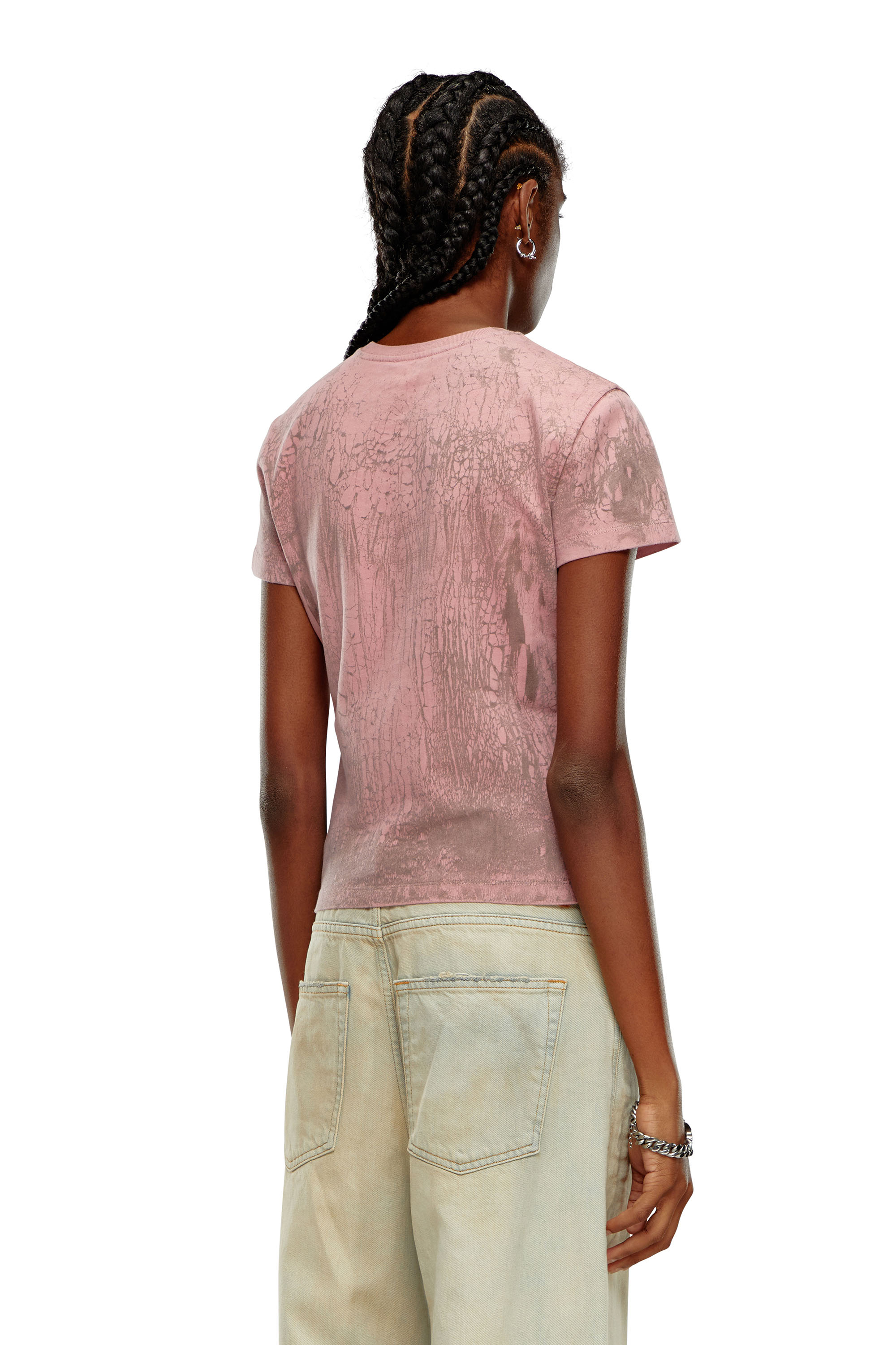 Diesel - T-UNCUTIE-LONG-N11, Woman Marbled jersey T-shirt with D patch in Pink - Image 4