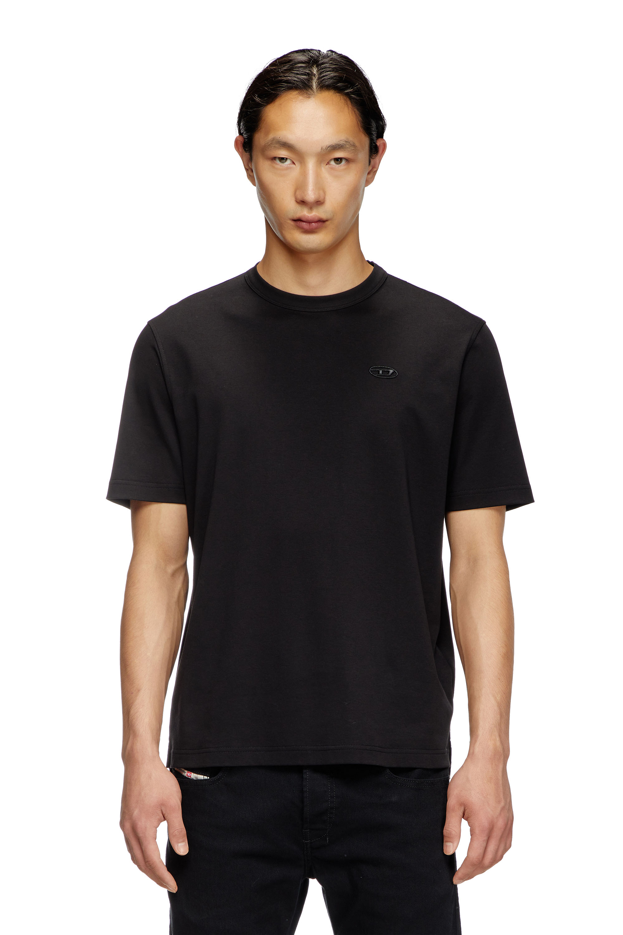 Diesel - T-ADJUST-SLITS-R17, Man's T-shirt with tonal logo embroidery in Black - 3