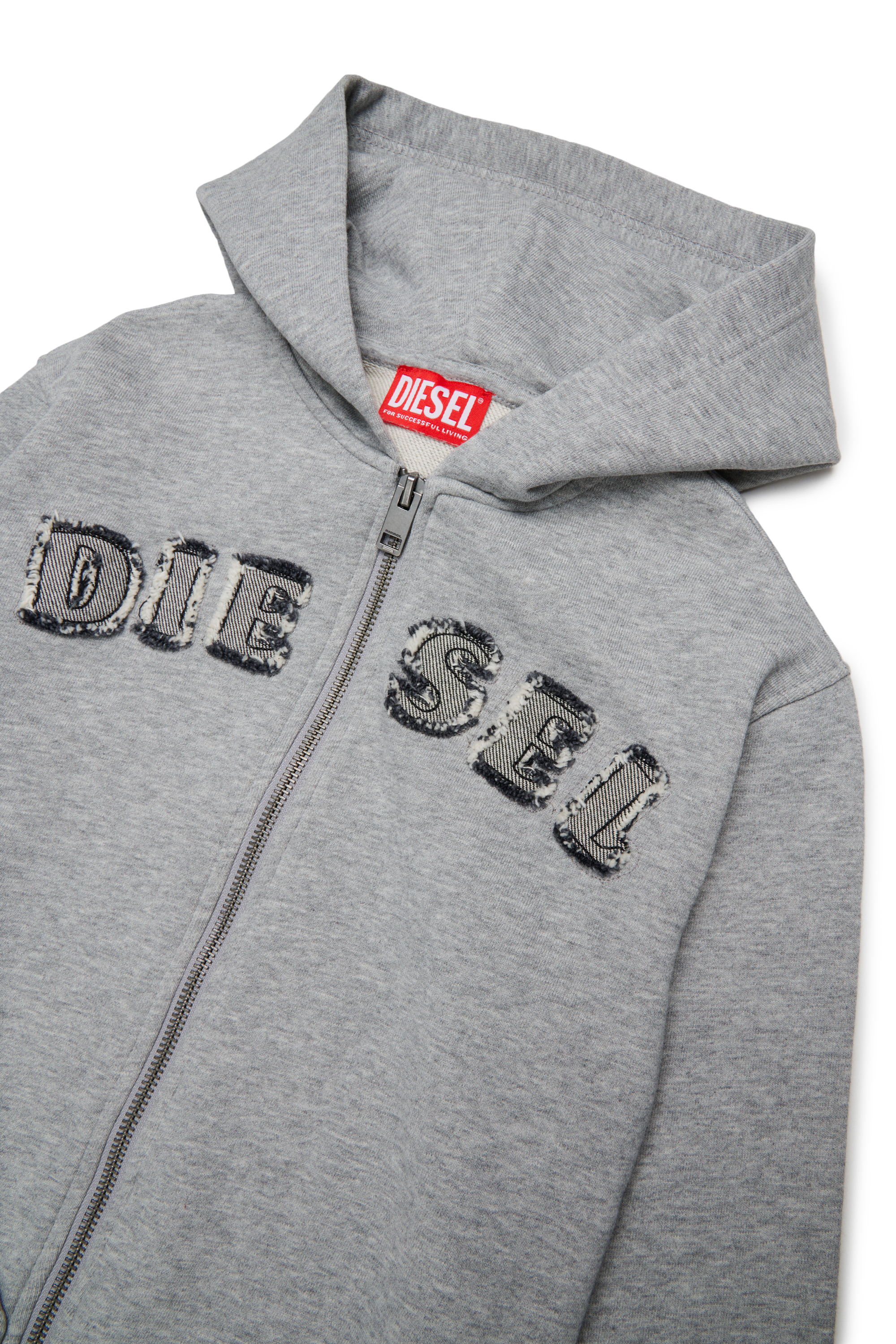 Diesel - SJEANSHOOD OVER, Man's Zip-up hoodie with frayed logo letters in Grey - 3