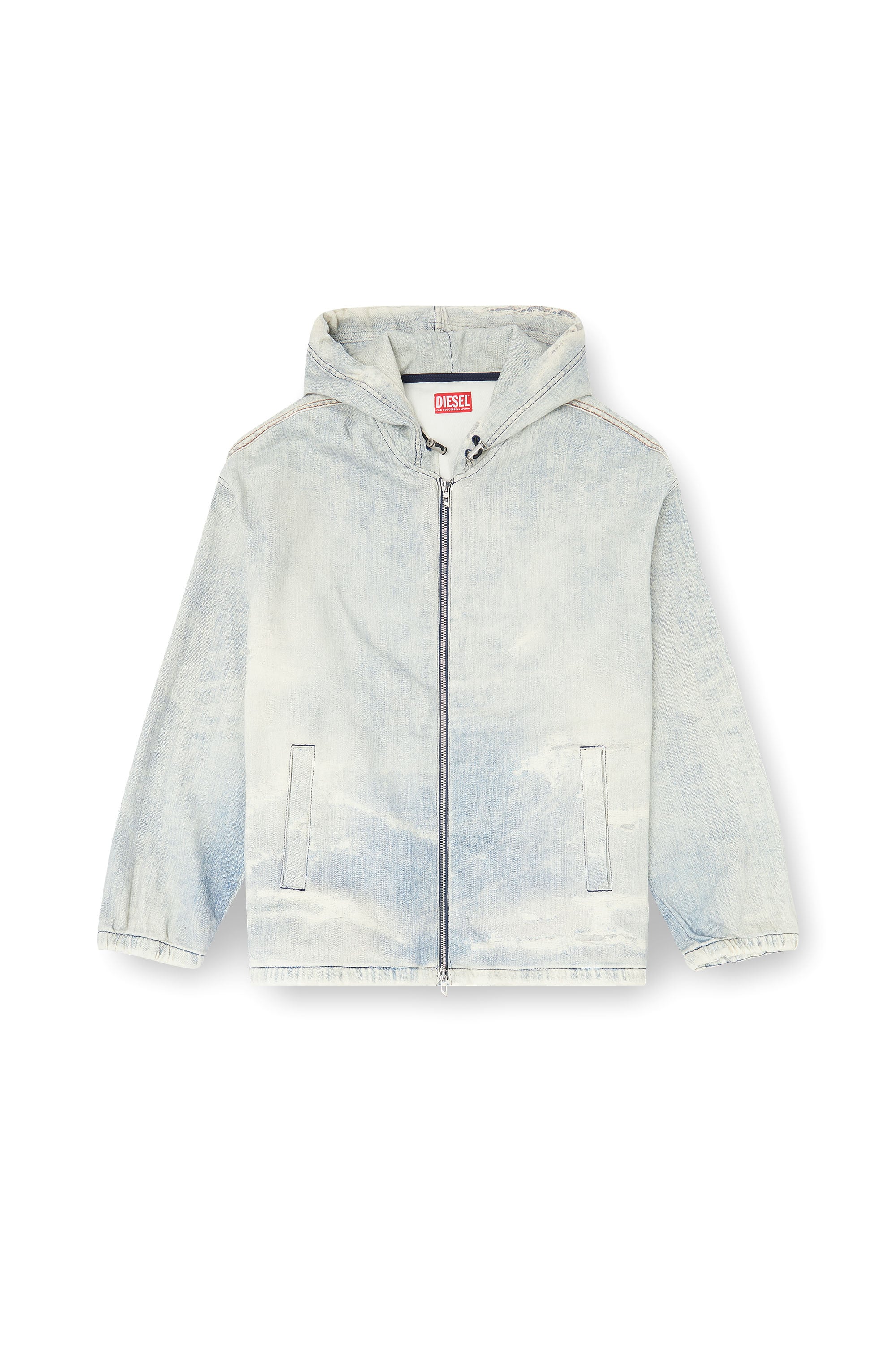 Diesel - D-WYNNY JOGG, Man's Hooded JoggJeans jacket with trompe l&rsquo;oeil in Light Blue - 3