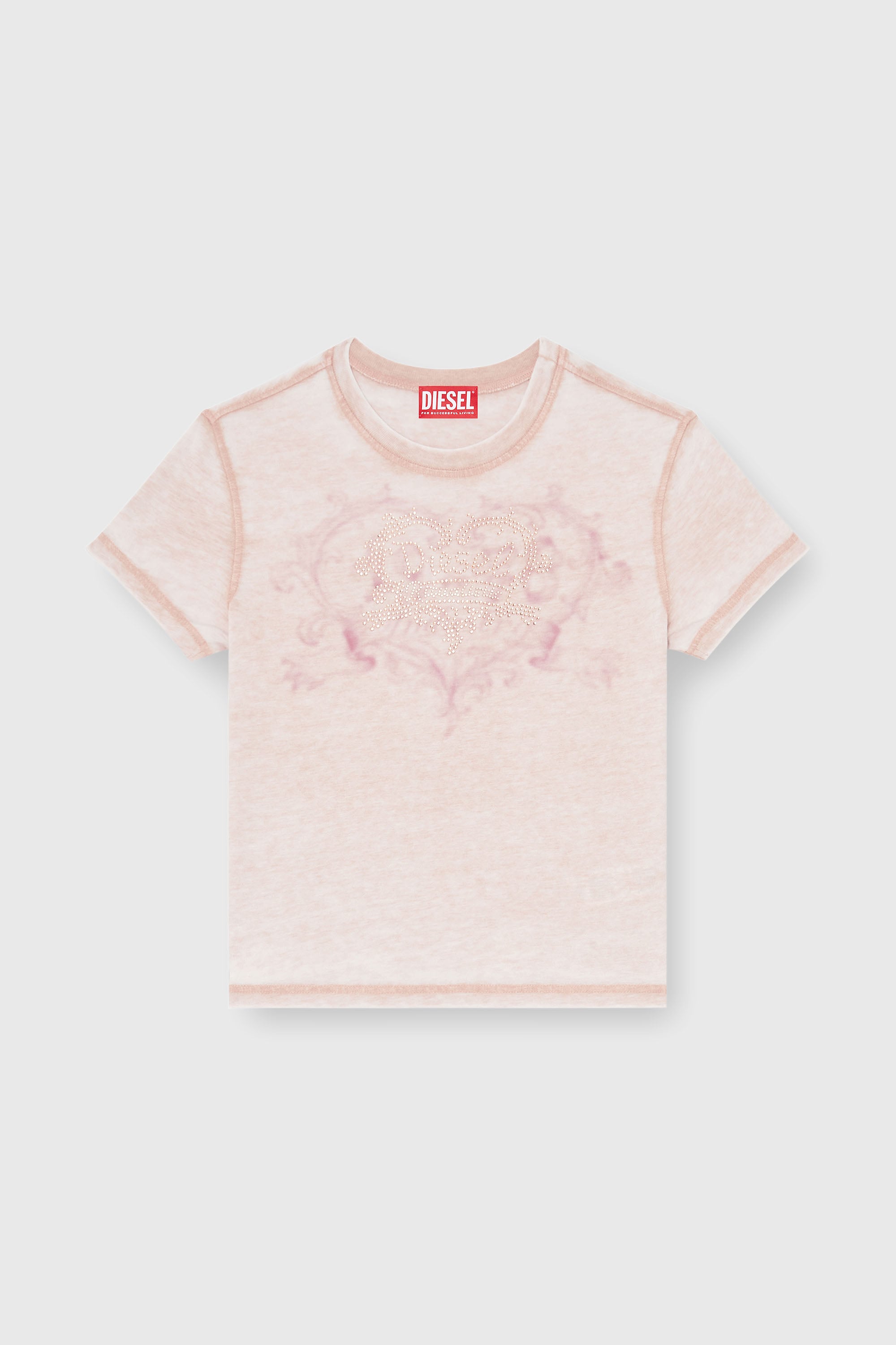 Diesel - T-ILA-AA1, Woman's Jersey t-shirt with rhinestones and burnout effect in Face Powder - 2