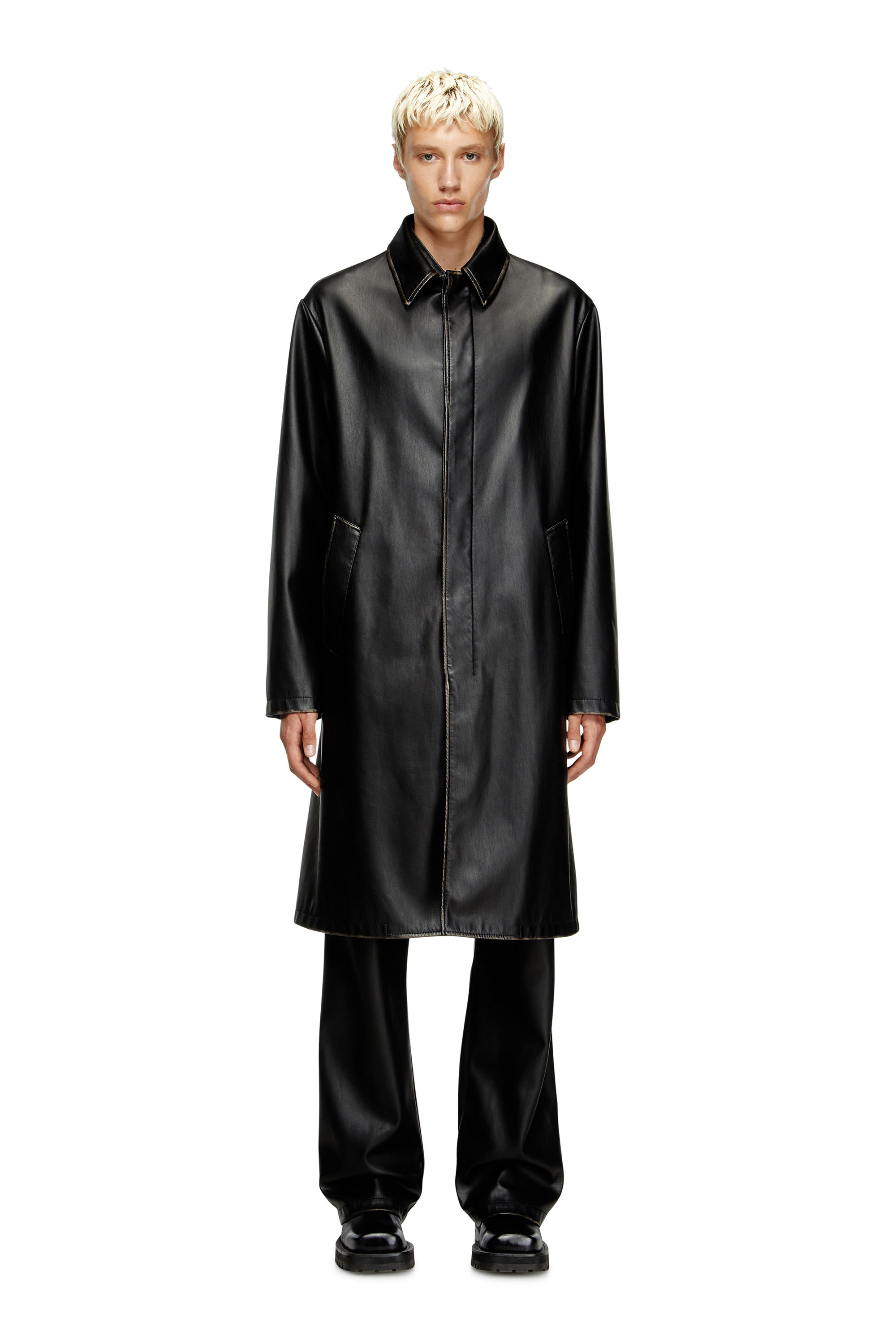 Diesel - J-RIVERS, Man's Distressed car coat with flannel lining in Black - 1